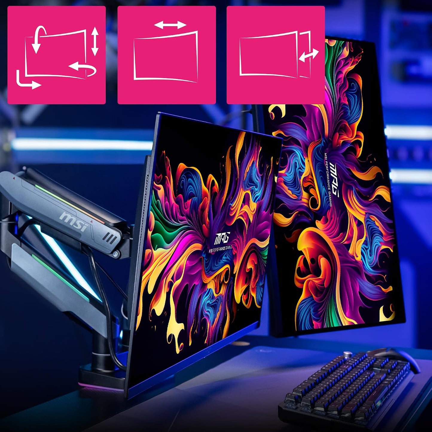 MSI MPG MT201DR V2-Premium RGB Dual Monitor Stand Arms,17-35" Support,VESA Compatible,Adjustable Heavy Duty Gas Spring Mount,44 lbs per Screen Capacity,Clamp&Grommet,Quick Release Plate-Gray