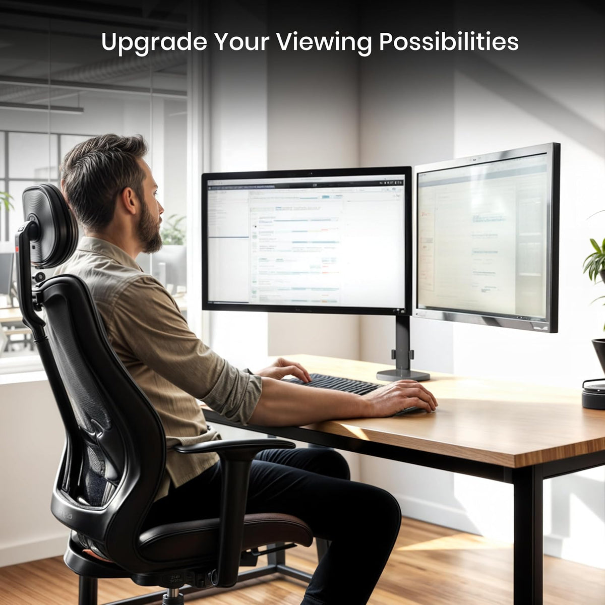 Utopia Home Dual Monitor Arms Adjustable Screen, Arm Desk Mount for 13-32 Inch Screens, VESA 75/100mm, Full Motion Tilt & 360° Rotation, Max 10kg per Arm, Height Adjustable up to 410mm (Black)