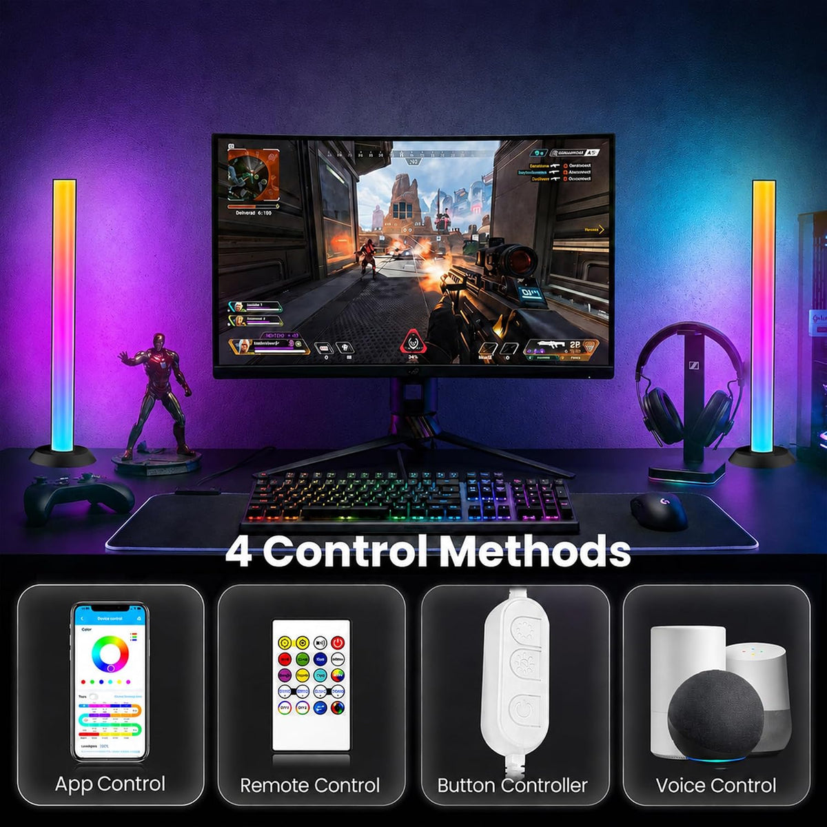 TJOY Smart Wi-Fi Light Bar, Compatible with Alexa&Google Assistant, Gaming Desk Lights with Music Sync&Scene Modes, RGB TV Light Bar, Mood Lighting for Game, PC, Monitor (2.4GHz WiFi only)