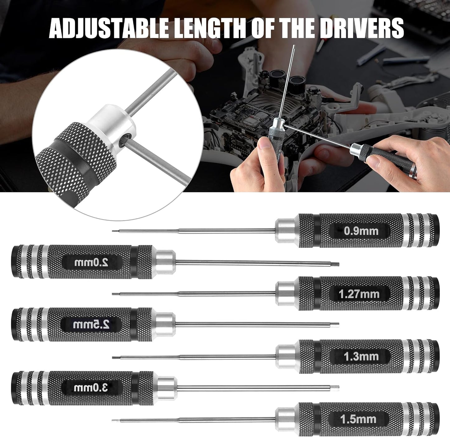 7pcs Precision RC Hex Screwdriver Set 0.9mm-3.0mm RC Tool Kit | Micro Allen Wrenches - Essential Repair Tools for RC Cars and Helicopters & 3D printer