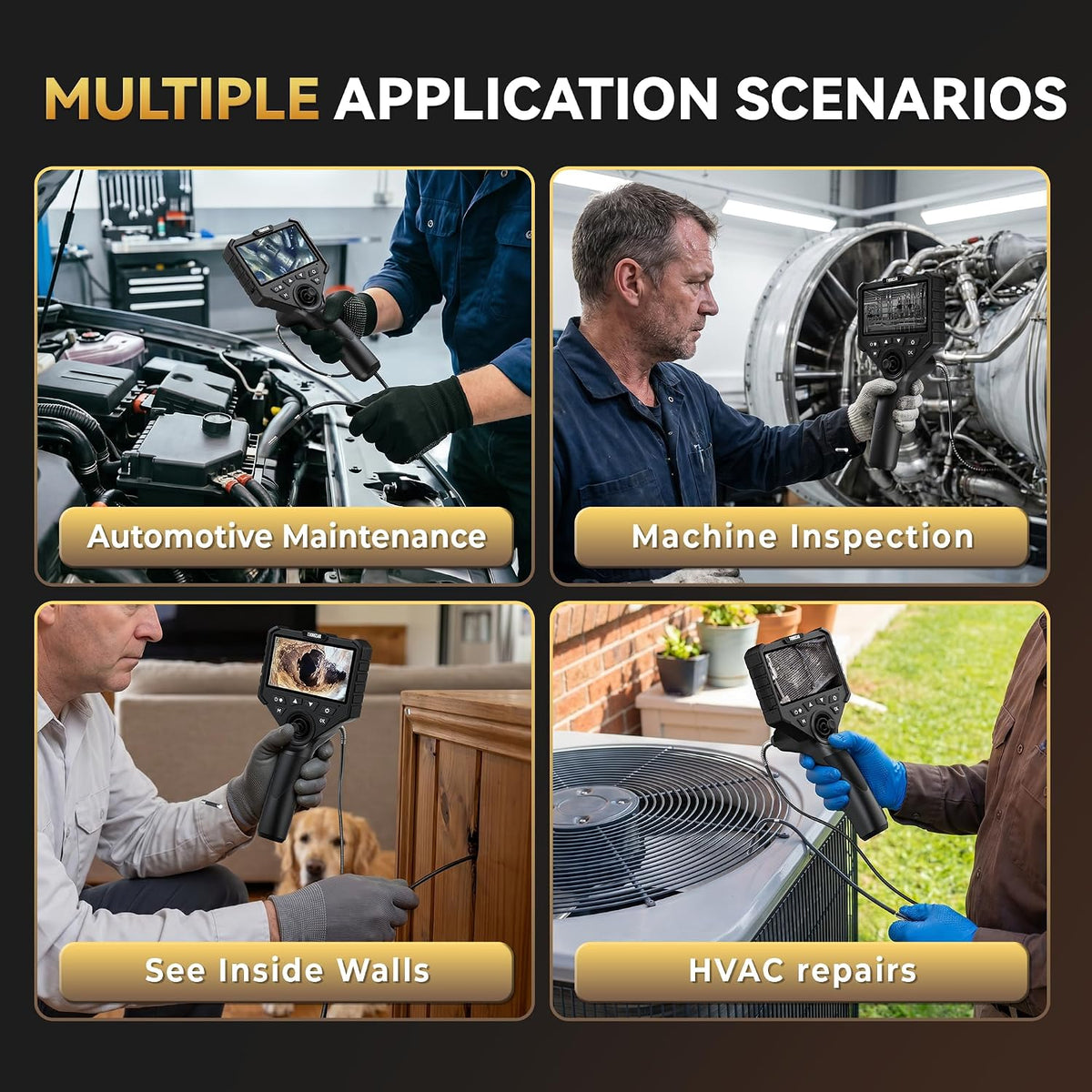 THINKCAR 4 Way Articulating Borescope with Light - 5" HD Industrial Endoscope Camera with 6 Adjustable LED Lights,5-FT Flexible Articulated Probe for Automotive Engine Mechanics