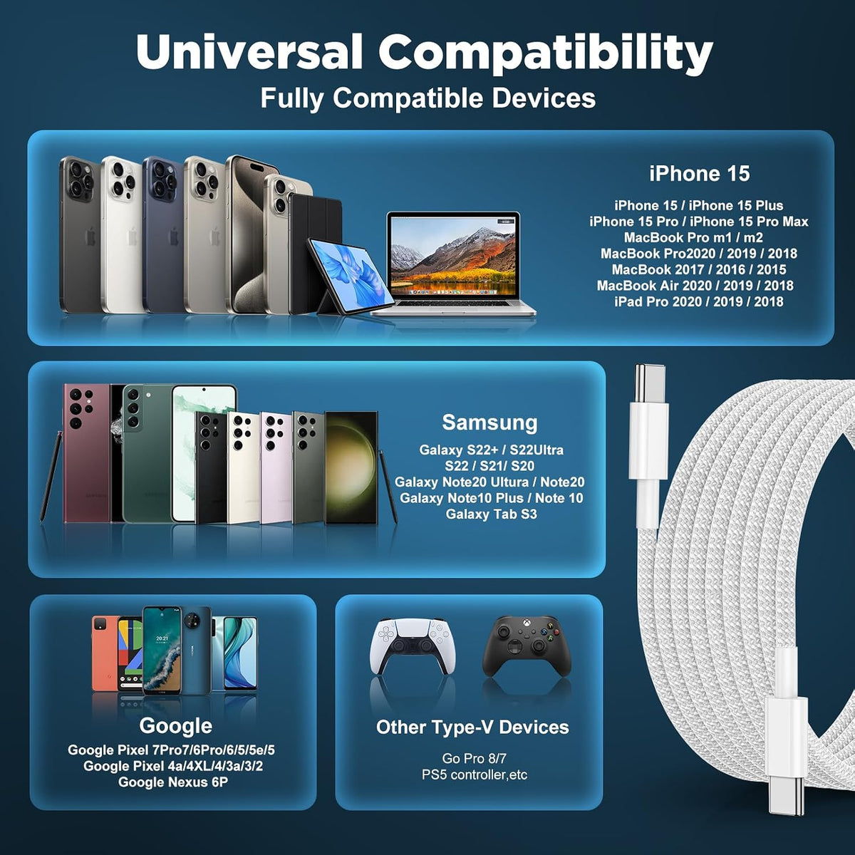 USB C to USB C Cable 6FT+10FT 2Pack 60W iPhone 17 16 15 Charger Cord Long Type C to C Cable Fast Charging for Apple iPhone 17 16 15/Pro/Pro Max/Plus/iPad Pro Air/MacBook/Air/Mini/Samsung Galaxy