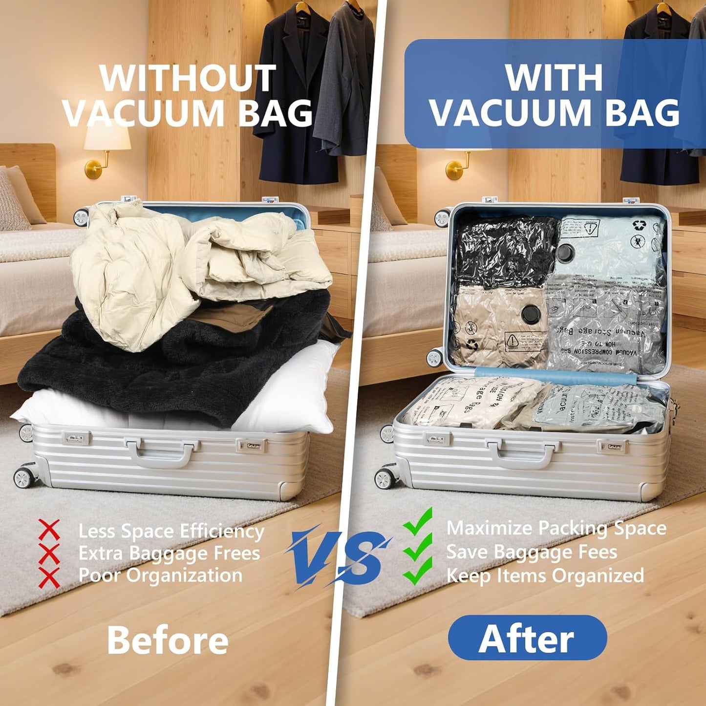 18 Pack Travel Vacuum Bags for Clothing with Rechargeable Wireless Air Pump | Compression Seal Packing Bags for Luggage Suitcase,Carry-on Size Space Saver Vacuum Storage Bags