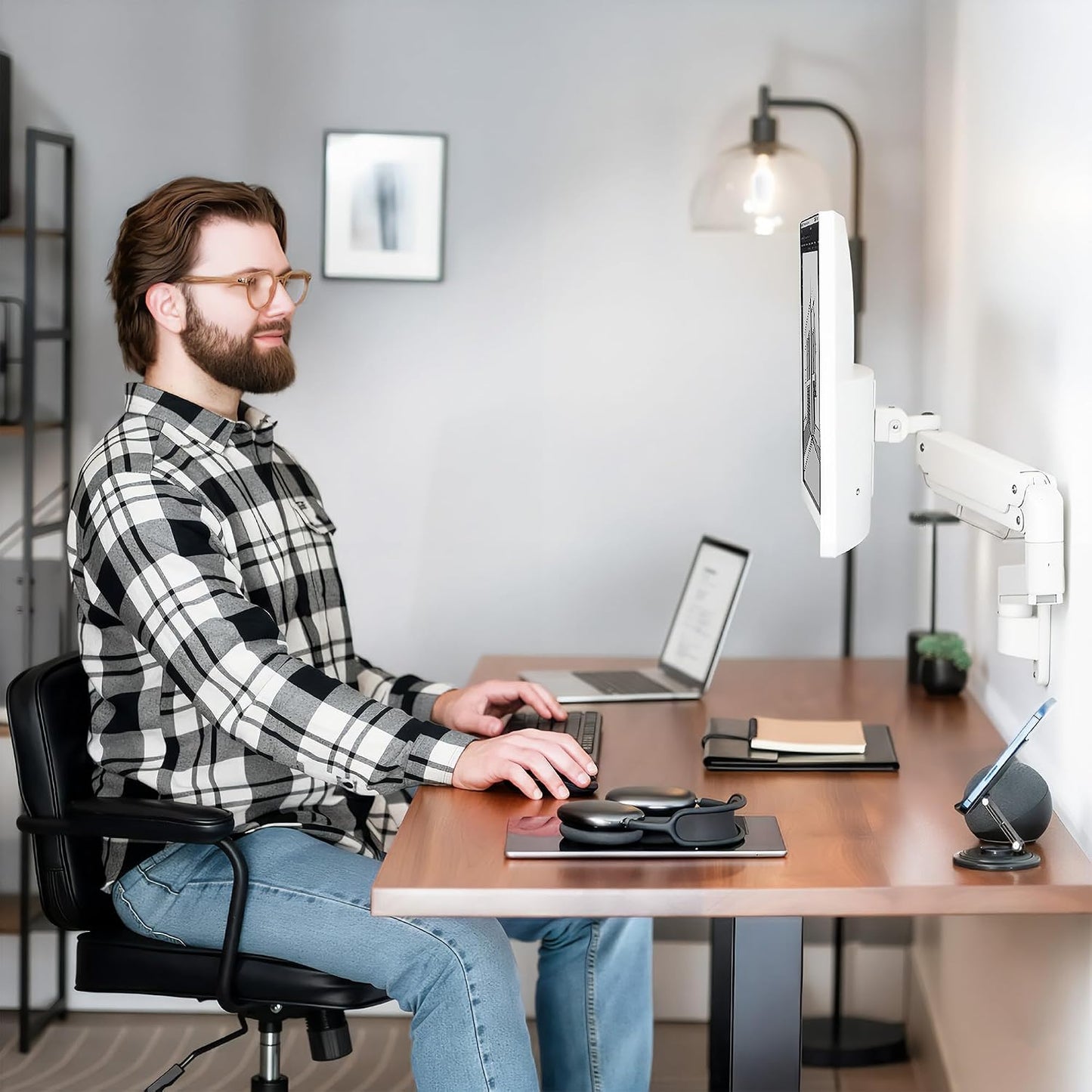 VIVO Premium Aluminum Heavy Duty Monitor Arm for Ultrawide Screens up to 49 inches and 44 lbs, Single Wall Mount, Pneumatic Height, Max VESA 100x100, White, MOUNT-V101G1W