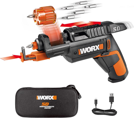 WORX Cordless Screwdriver, 4V 6-Bit Set with Screw Holder, WX255L.5 | Rapid-Reload Cartridge for Fast Changes, One-Handed Screw Holder, Rechargeable Battery, LED Light and USB Type-C Charger