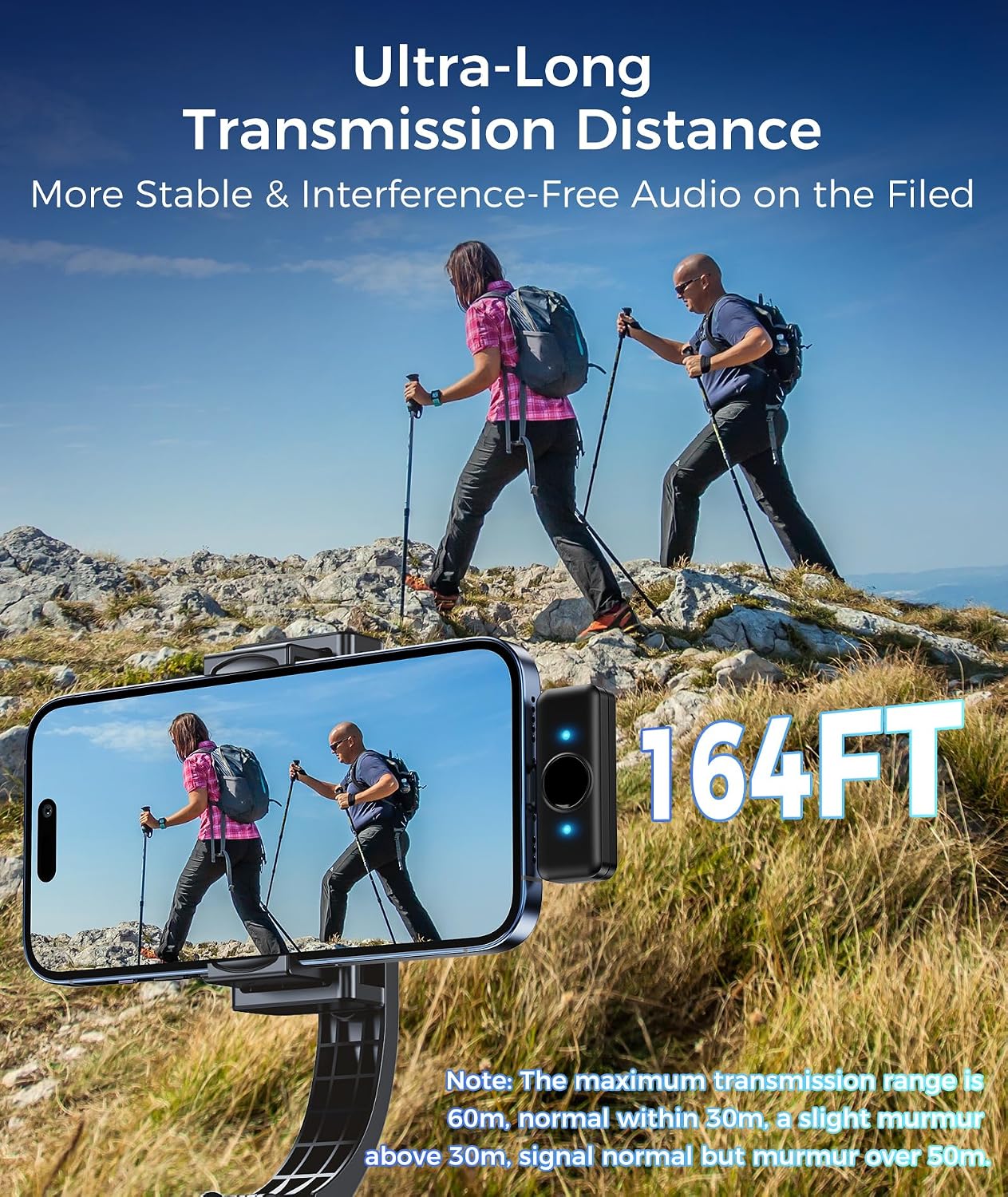 Wireless Lavalier Microphone for iPhone & Android Phones, Clip-on Lapel Mic | AI Noise Reduction & Hi-Fi Audio & 24H Working Time & 50M/164FT Range, for Video Recording/Live Stream/Vlog/Podcast/Interview