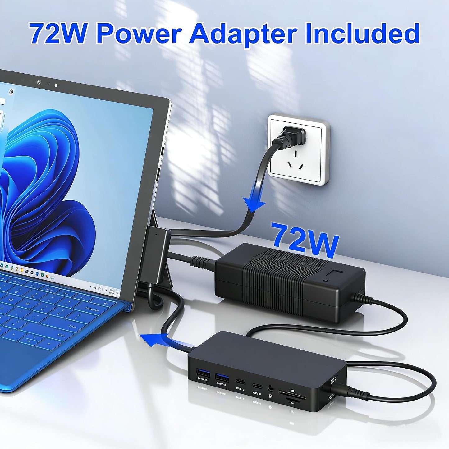 Surface Docking Station, Triple Display Dual 4K HDMI & VGA, 12-in-1 Surface Pro Dock for Microsoft Surface Pro 12/11/10/9/8/7/6/5/4/3, Surface Laptop 7/6/5/4, Surface Go/Book/Laptop Go