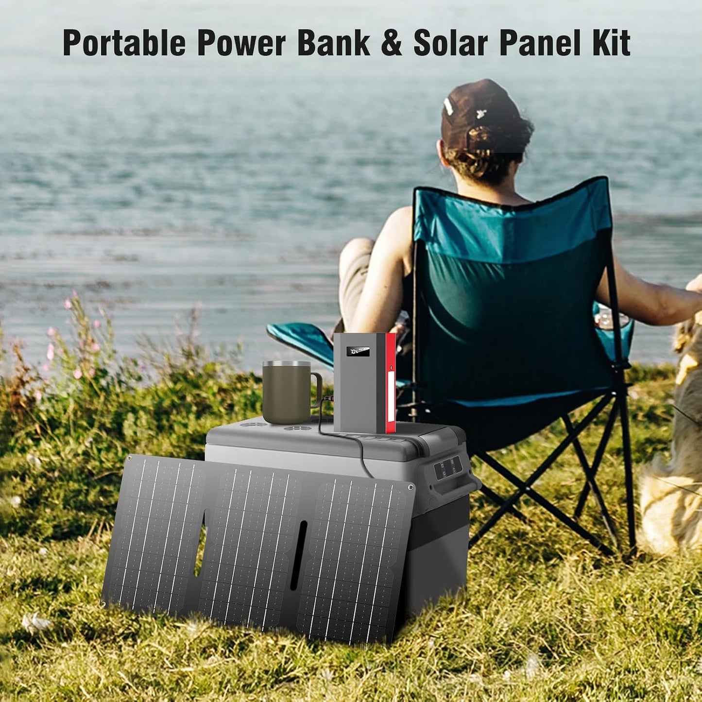 Portable Solar Power Bank with AC Outlet 65W 110V External Battery Pack | 24000mAh Portable Laptop Charger with Foldable Solar Panel 30W for Outdoor Smart Devices Camping Hiking Trip Off Grid Backup