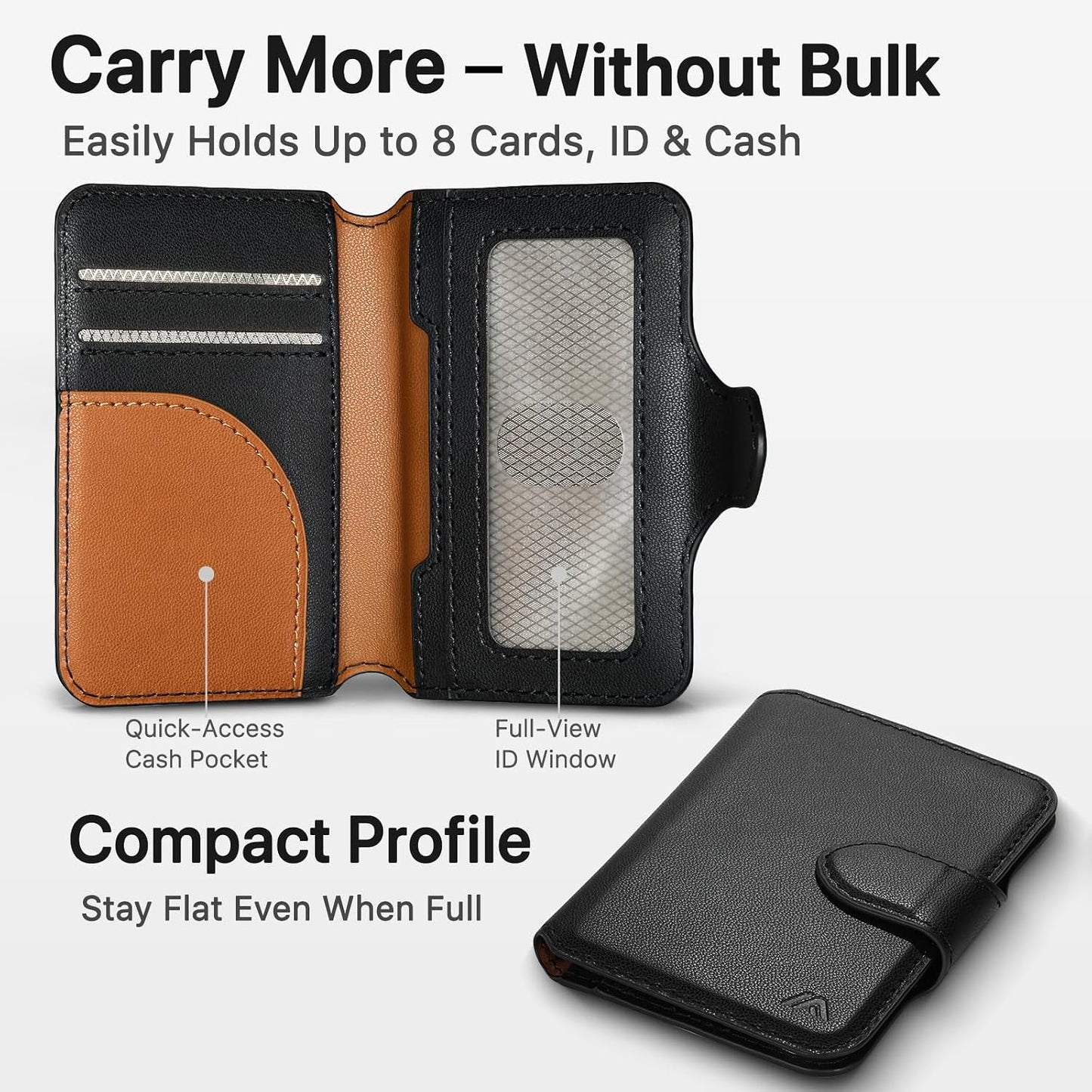 for MagSafe Wallet, Magnetic Phone Wallet RFID Blocking, Slim 5-8 Card Holder with Cash Slot & Clear ID Window, Minimalist Mag Safe Wallets for iPhone 17/16/15/14/13/12 Series, Midnight Black
