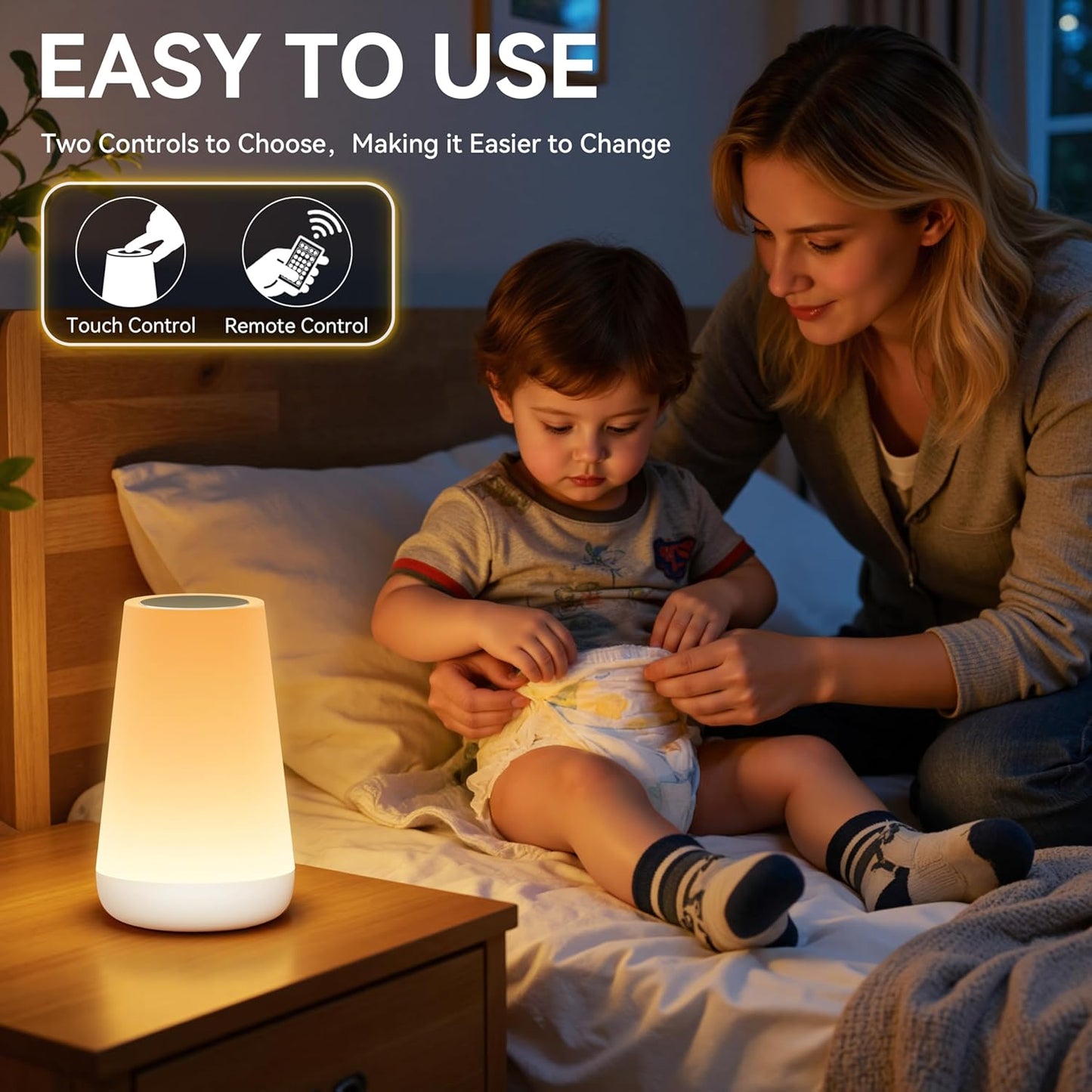 Auxmir Rechargeable Night Light, 13-Color Remote Control Lamp, White | touch control, 13 colors, 5 brightness levels, 4 lighting modes, 1/2/4/6-hour auto-off, portable for nursery and camping