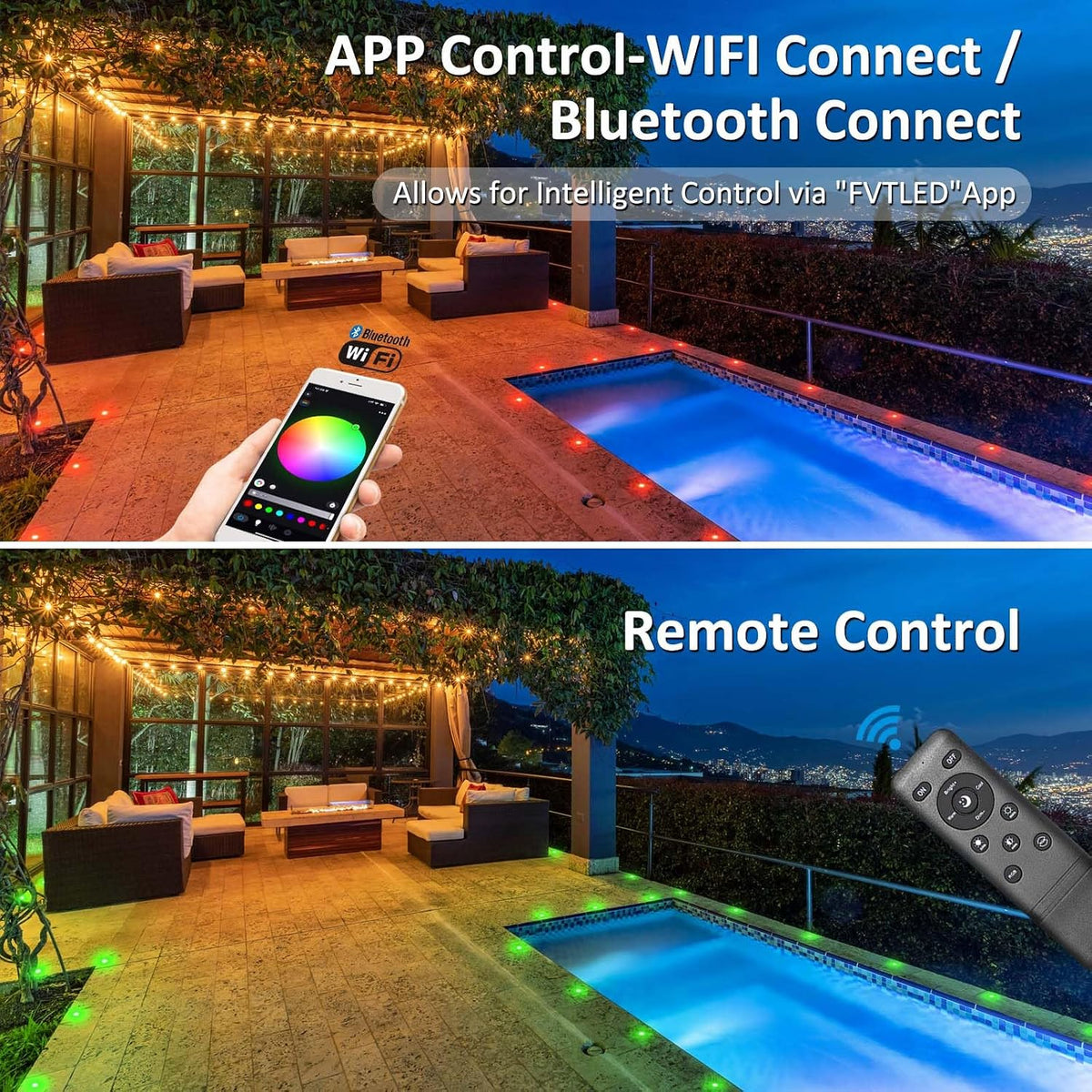 LED Recessed Φ1.22" RGB Deck Lights Outdoor Waterproof 30 pcs with Remote