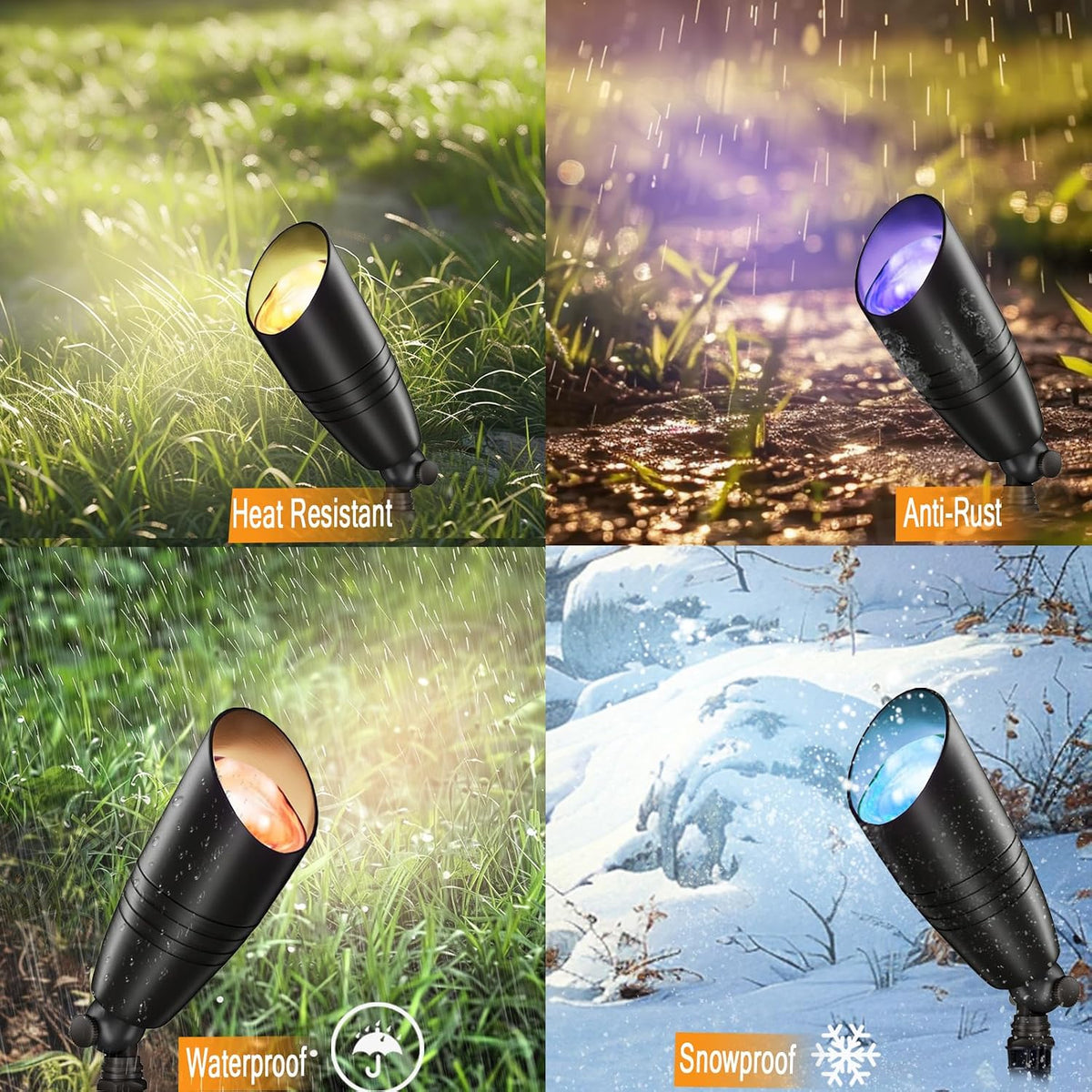 rosykite Smart RGB Low Voltage Landscape Lighting, 12V Color Changing Outdoor Spot Lights, Waterproof IP65 LED Garden Lights with App Control, Warm White to Multicolor, Uplight for Driveway (4Pack)