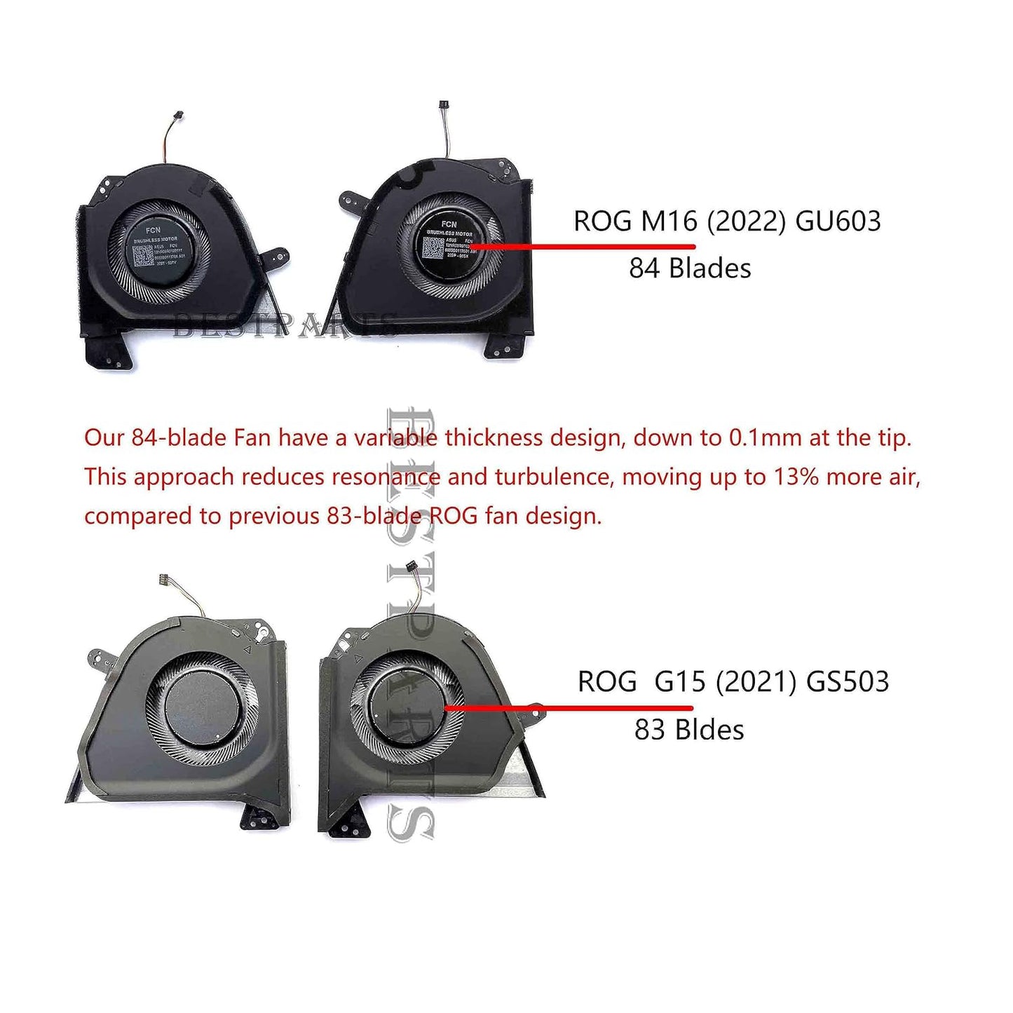CPU+GPU Cooling Fan Replacement for ASUS ROG Zephyrus M16 (2022) GU603 GU603ZE GU603ZM GU603ZW GU603ZX 13NR08R0T02011, 13NR08R0T03011 (84 Blades and Moving up to 13% More air Than ROG G15 GA503 2021)