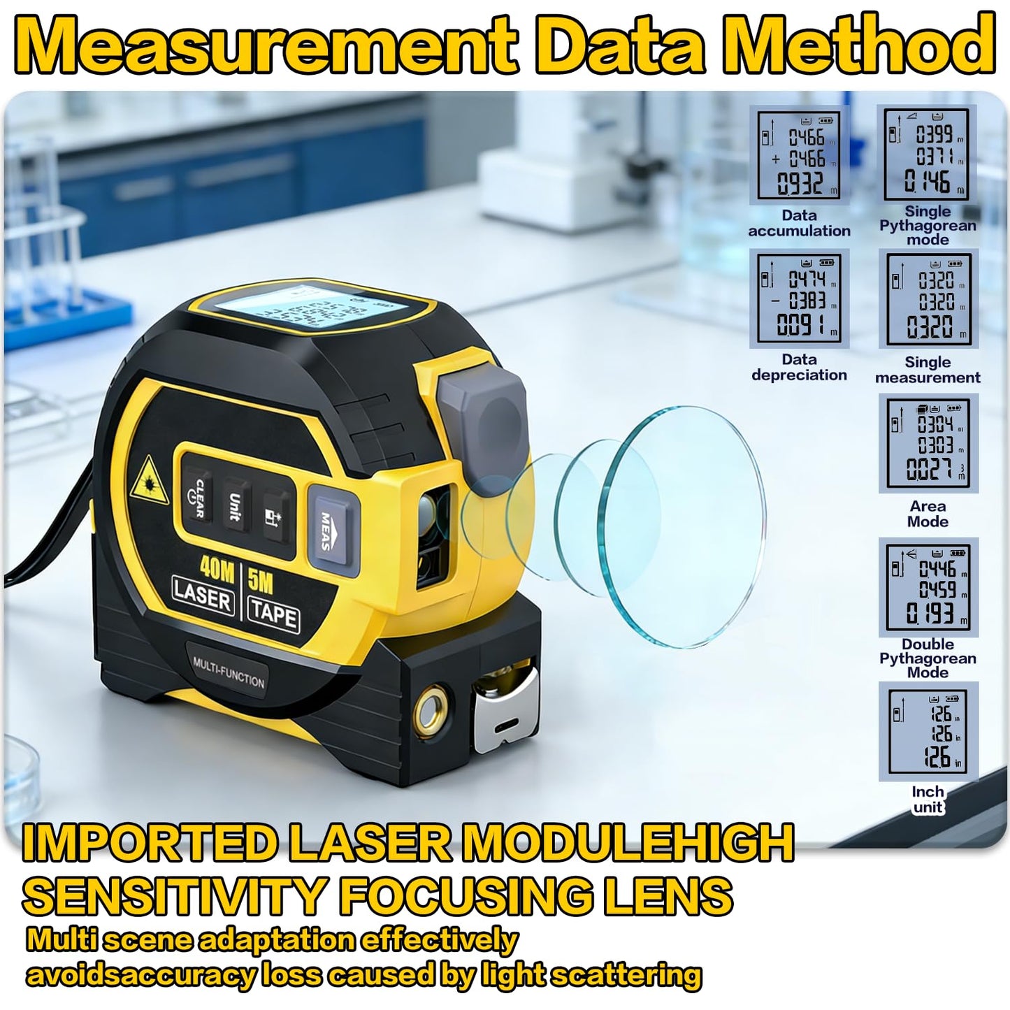 2026The Ruler 3-in-1 Measuring Tape, Tools Tape Measure, 3-in-1 Rangefinder with Led Display, 3 in 1 Digital Tape Measure with Cross Line, AutoLock, Measure Area, Volume, Pythagorean ﻿