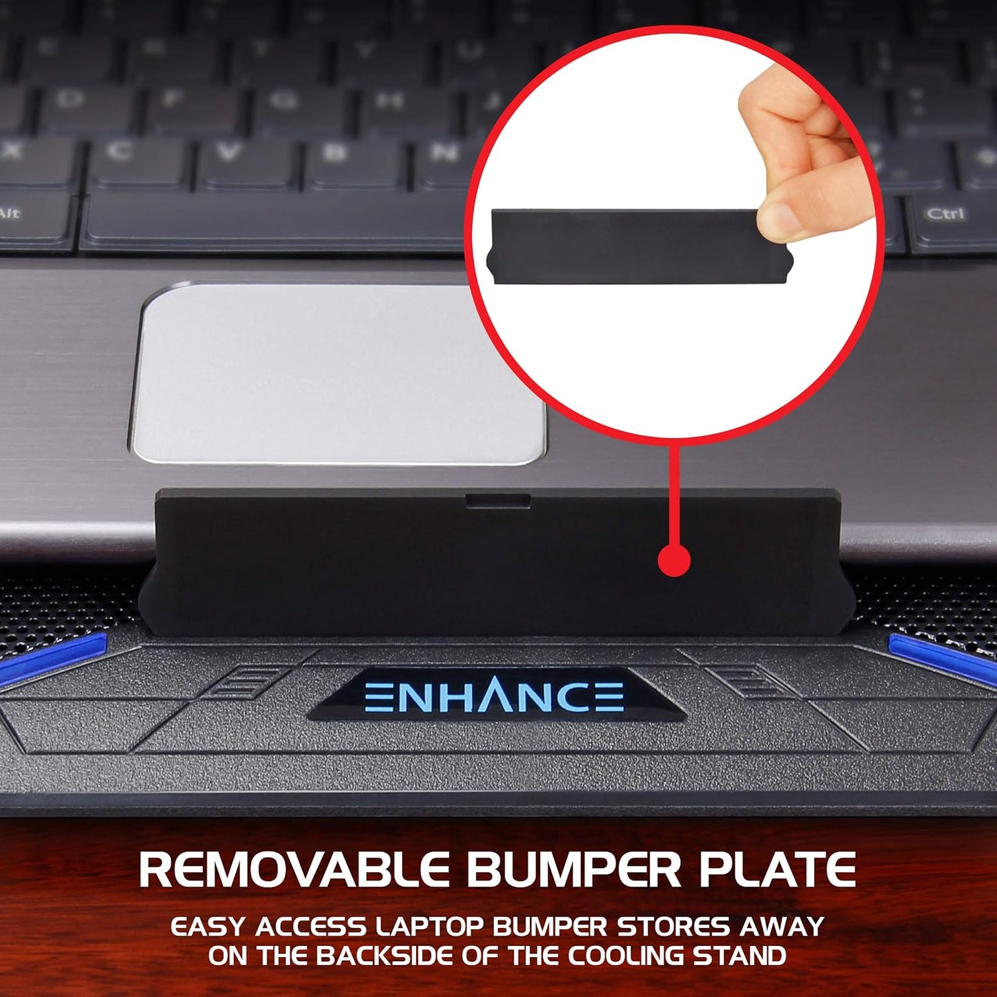 ENHANCE Cryogen Gaming Laptop Cooling Pad - Fits 17 in Computer- Adjustable Laptop Cooling Stand with 5 Quiet Cooler Fans, 2 USB Ports and LED Lighting - Slim Portable Design 2500 RPM (Blue)