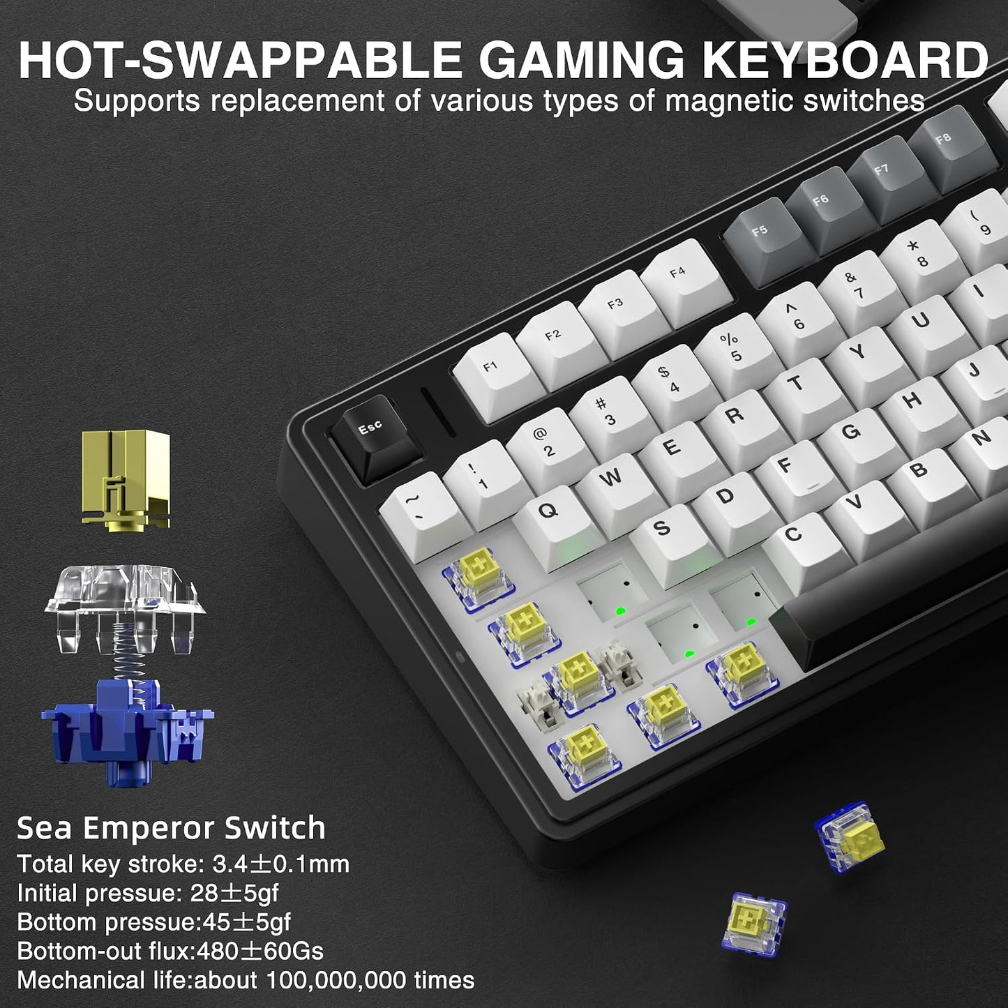 Aula F75 HE Wireless Gaming Keyboard Hall Effect Magnetic Switch Keyboard | 75% Gaming Keyboard with Rapid Trigger, 8K Polling, 0.01mm RT Adjustable Actuation, RGB Backlit, Hot-Swap Keyboard for Gamer