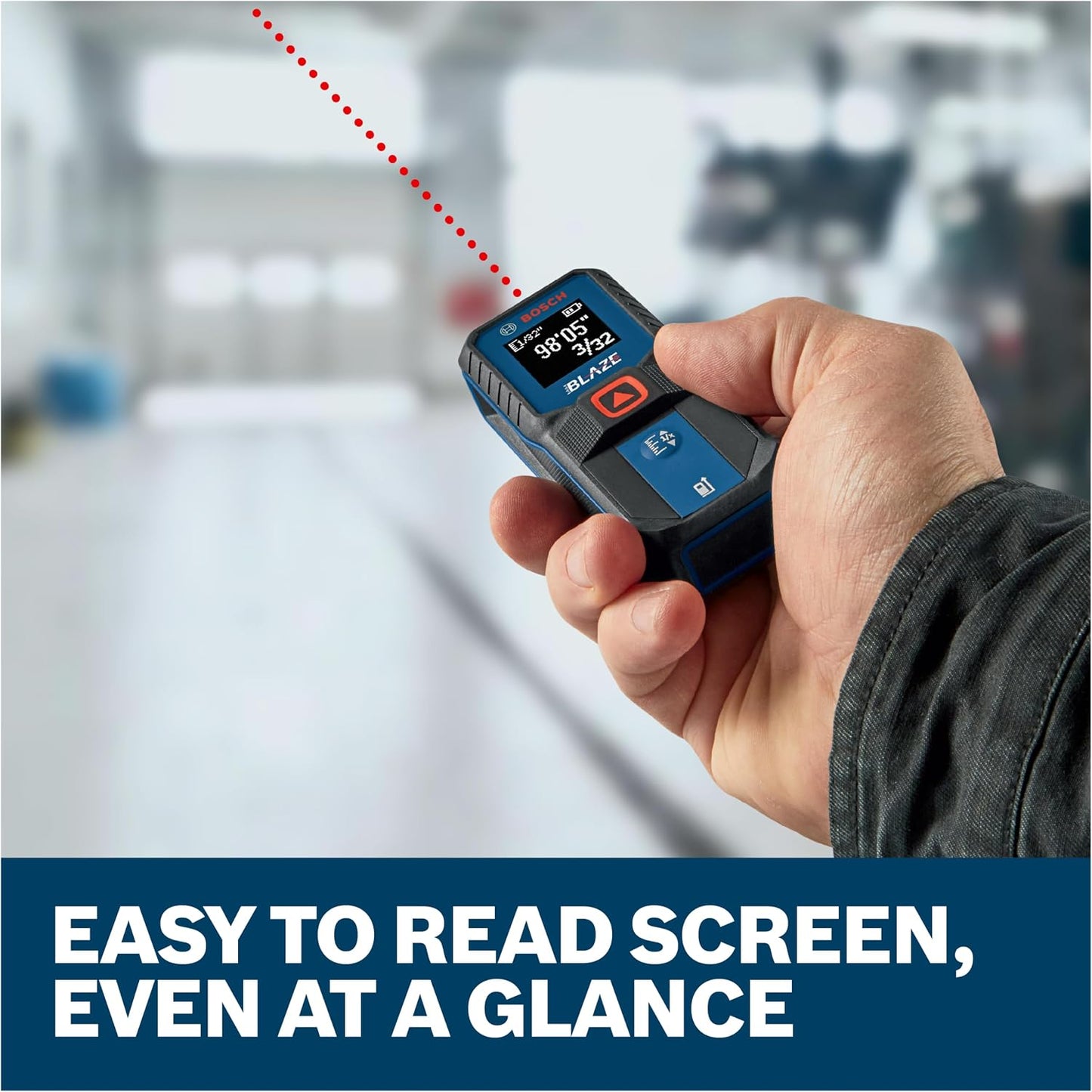 BOSCH GLM100-23 100 Ft Blaze Laser Distance Measure, Includes 2 AA Batteries, Distance Measuring Laser