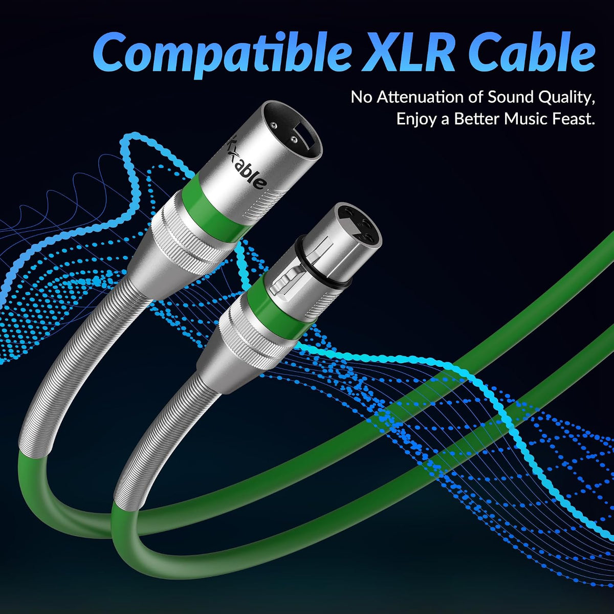 Kxable XLR Microphone Cable 200 FT, XLR Male to Female Balanced Mic Cable, 3-Pin Shielded Speaker Cord, Zinc Alloy Connectors, 22AWG Pure Copper, Metal Spring SR, Recording Studio, Podcast, Green