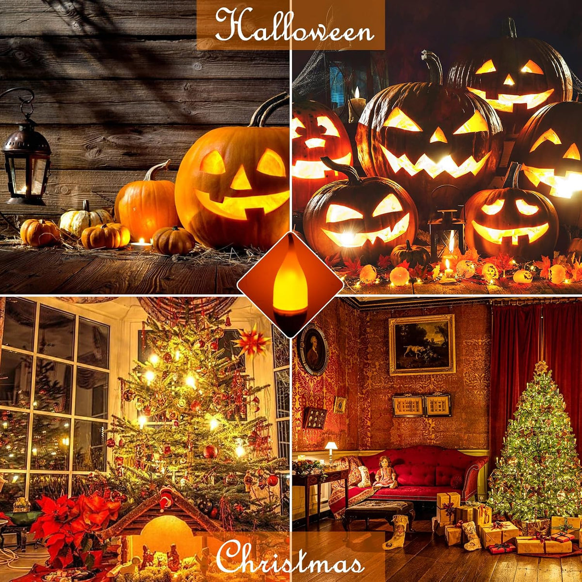 Bestview LED Flame Effect Light Bulbs,3 Modes Smart E26 Chandelier Base Flickering Candle Fire Light Bulb for Halloween, Christmas, Party, Porch, Indoor&Outdoor Home Decoration (8 Pack)