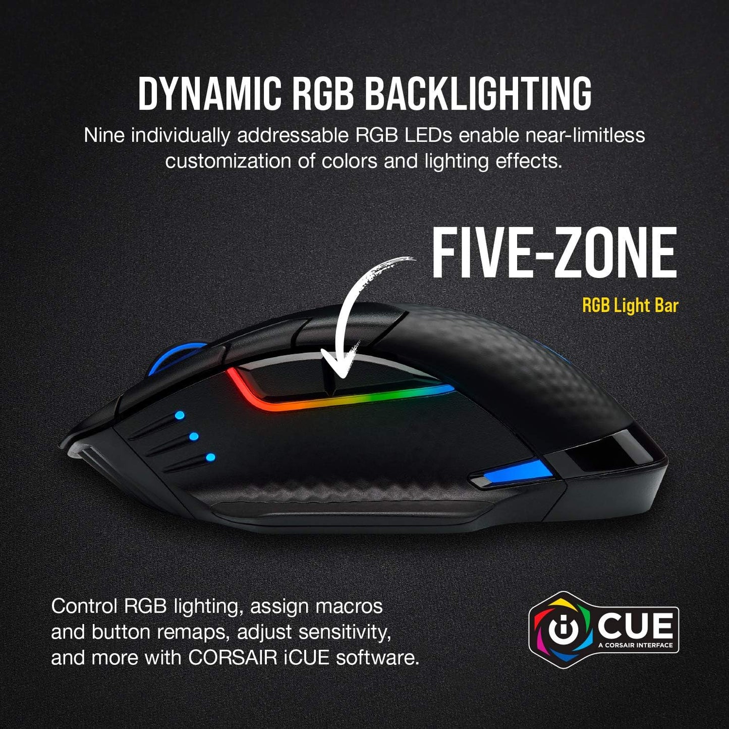 Corsair Dark CORE RGB PRO Wireless/Wired FPS MOBA Gaming Mouse – 18,000 DPI, Fast Response Time, 8 Programmable Side Buttons, Dynamic Multi-Color Backlighting – Black
