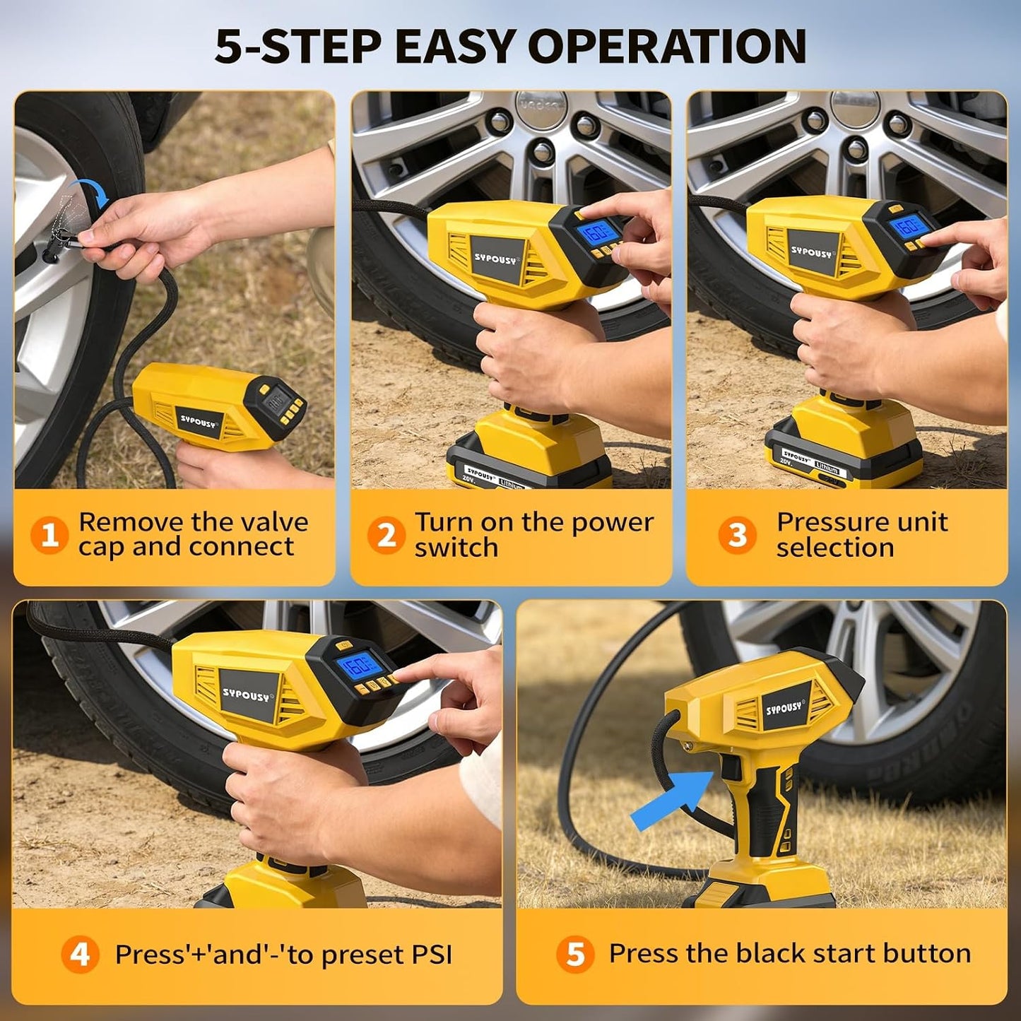 Tire Inflator Portable Air Compressor - 160PSI 20V Battery & 12V DC | Upgraded 4X Faster Car Air Pump Dual Power Supply Auto Shut-Off Digital Pressure Gauge for Cars Motorcycles Bikes Ball Gift