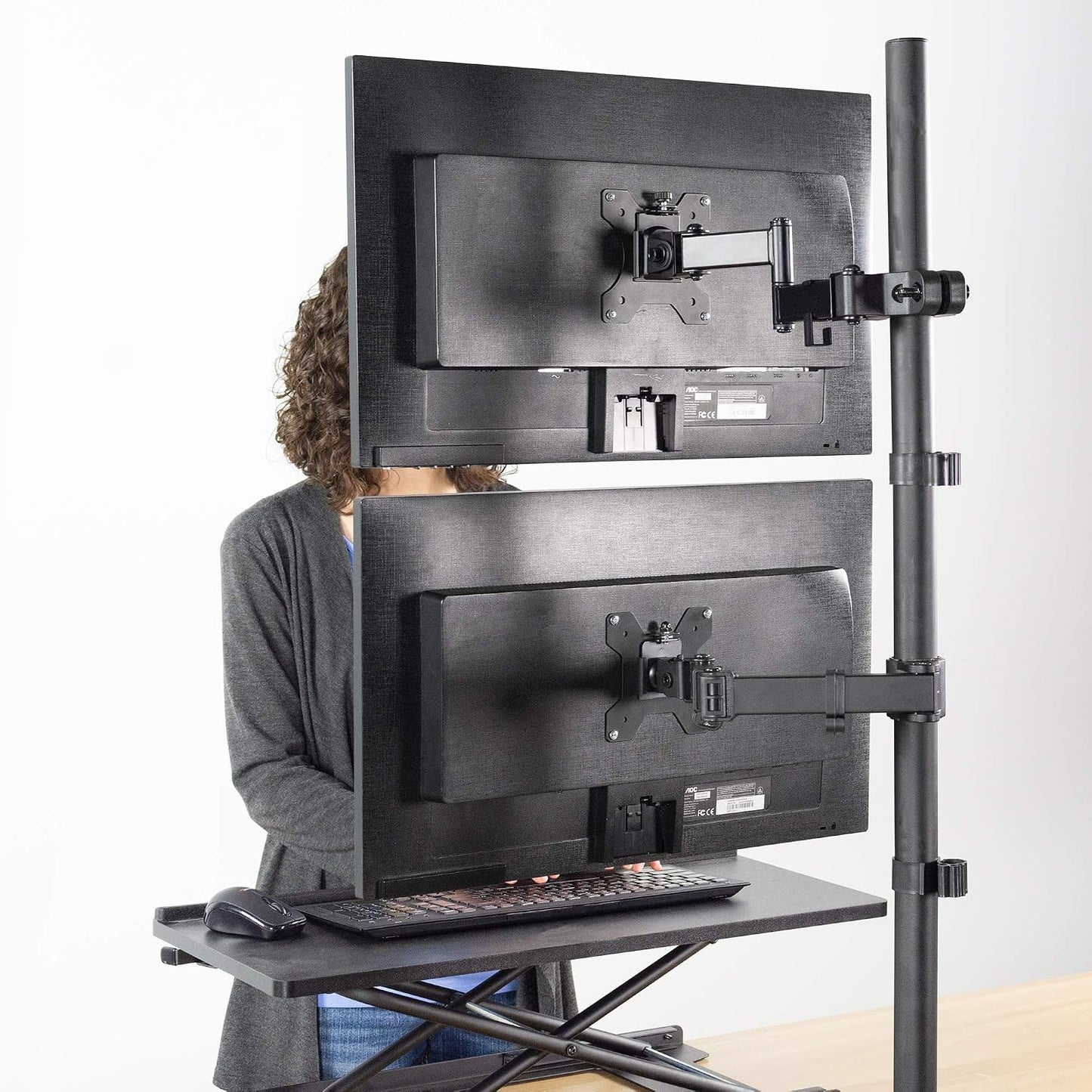 VIVO Black Pole Mount Monitor Arm for 17 to 32 in Screen, MOUNT-POLE01A | Universal, Heavy Duty Steel Design, Full Motion VESA Monitor Arm, Removable 75mm and 100mm VESA Plate