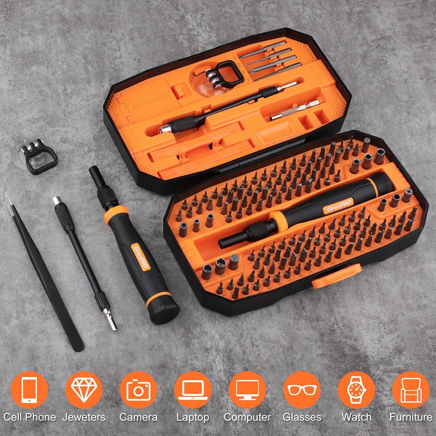 GRENPRO Precision Screwdriver Set 152-in-1, Magnetic Micro Screwdriver Set with Carrying Case, Professional Repair Tool for Laptop, MacBook, PC, Mobile, PS5, Xbox, Glasses, Watches, Jewelry