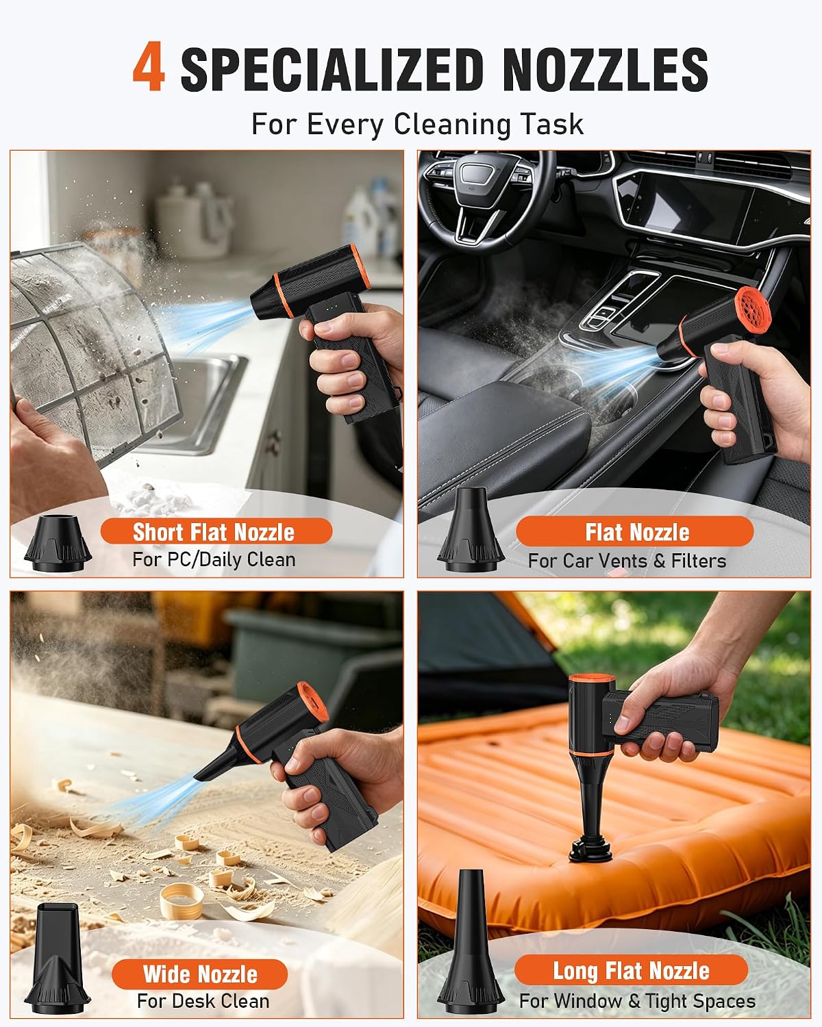 Electric Air Duster, 110000 RPM Cordless Rechargeable Compressed Air Duster with 3 Speed Modes, Portable Handheld Air Blower for Computer Cleaning, Keyboard, PC, Electronics, Car, Office & Home