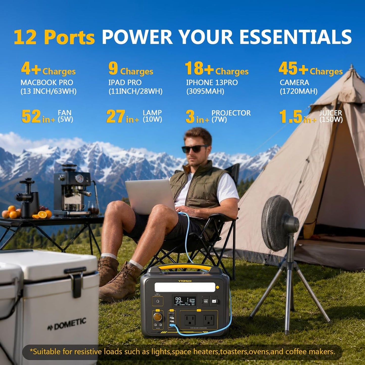 VTOMAN Jump 600X Portable Power Station 600W, 299Wh LiFePO4 Battery | 1200W Surge AC Outlet, PD 60W USB-C, 2-In-1 Solar Generator with Jump Start for Blackout, Camping, Outage and Road Trip