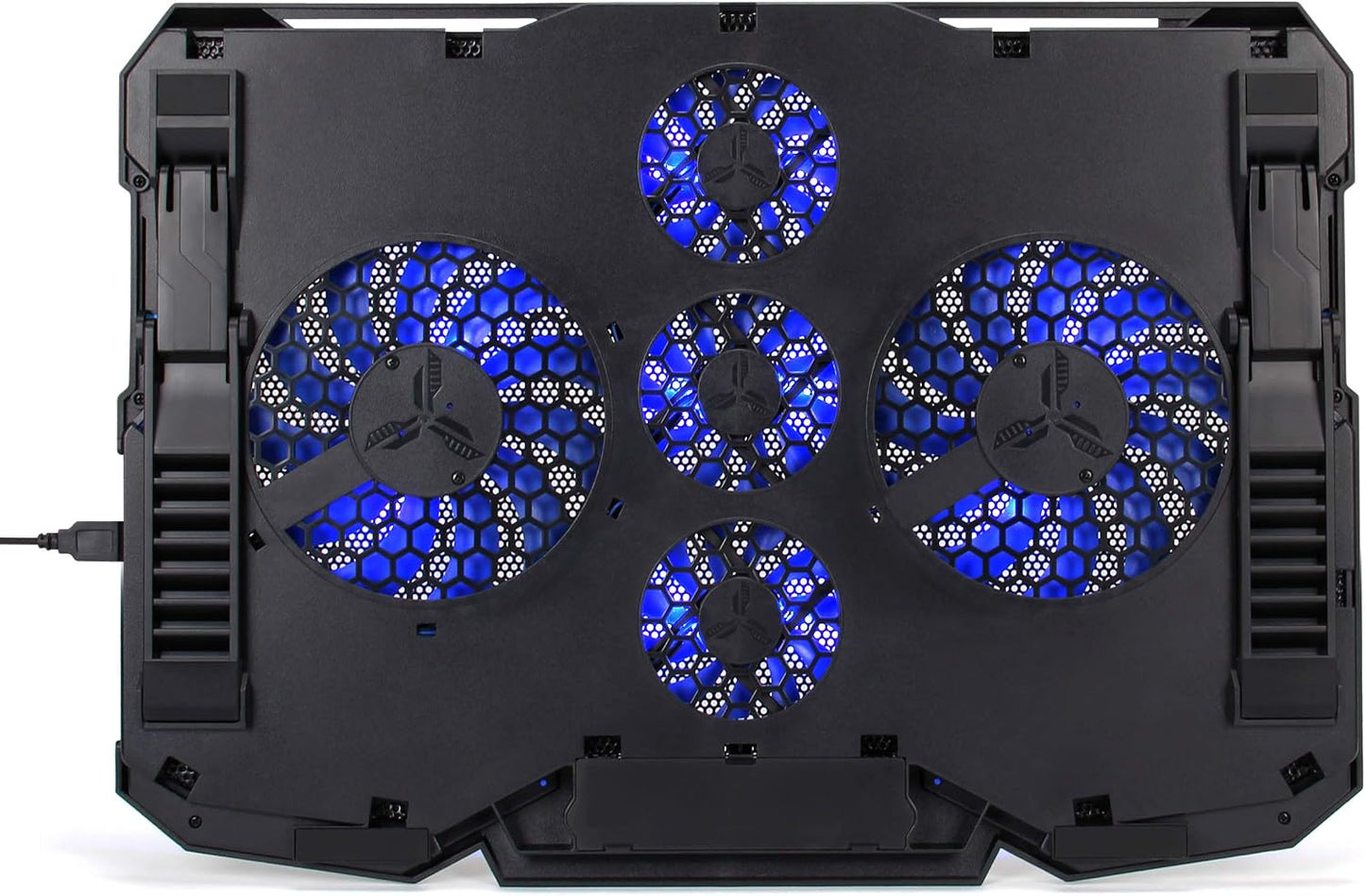 ENHANCE Cryogen Gaming Laptop Cooling Pad - Fits 17 in Computer- Adjustable Laptop Cooling Stand with 5 Quiet Cooler Fans, 2 USB Ports and LED Lighting - Slim Portable Design 2500 RPM (Blue)