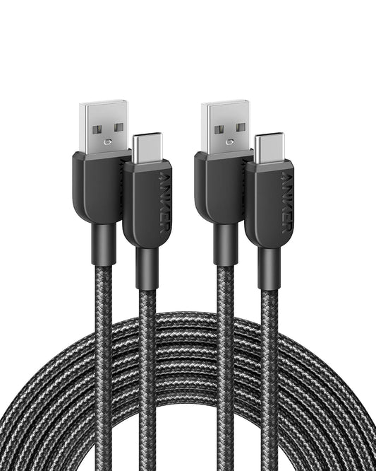 Anker USB A to USB C Cable, Charger Cord (2-Pack, 10 ft, Black) | For iPhone 17 Series, Samsung Galaxy Note10 / S10+ / S10, LG V30, and More