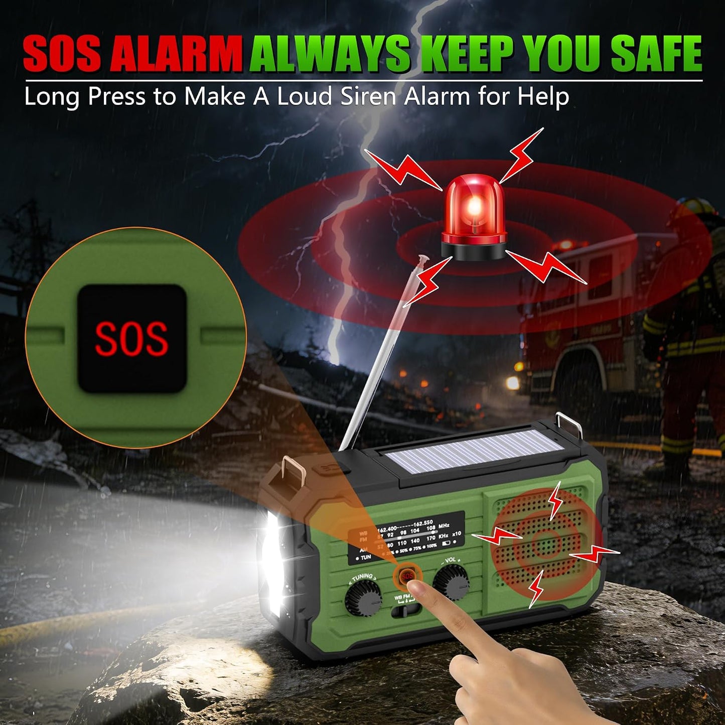 Emergency Radio Hand Crank Solar, 10000mAh/37000mWh Emergency Weather Radio | Hand Crank Solar Radios with NOAA/AM/FM, Thermal Blanket, Survival Bracelet, for Home & Outdoor