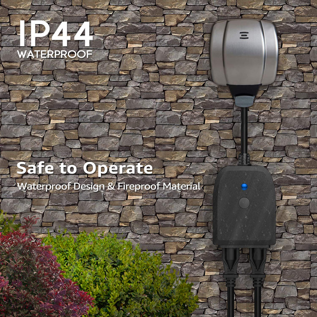 LITEdge WiFi Outdoor Smart Plug 250V, 2 Independently Control Sockets Power Outlet, Compatible with Google Home & Alexa, APP Cordless Remote Timer, Waterproof, Pack of 2