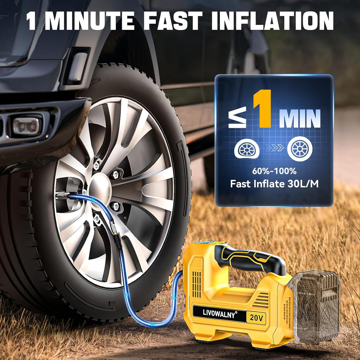 160PSI Cordless Tire Inflator Air Compressor Compatible With Dewalt 20V Battery, LIVOWALNY Portable Handheld Air Pump with Digital Pressure Gauge for Cars Motorcycles Bikes Sport Balls (Tool Only)