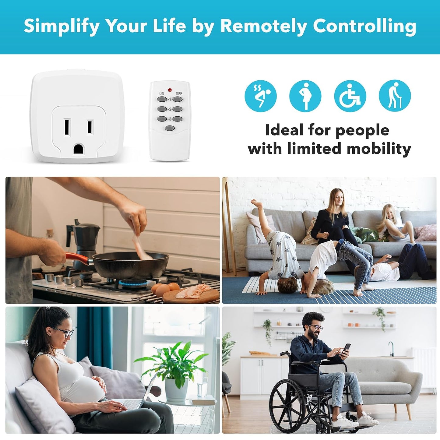 HBN Remote Control Outlet with 100FT RF Signal, Wireless On Off Switch Plug for Household Appliances, Battery Included, 15A/1875W(3 Outlets + 1 Remote)