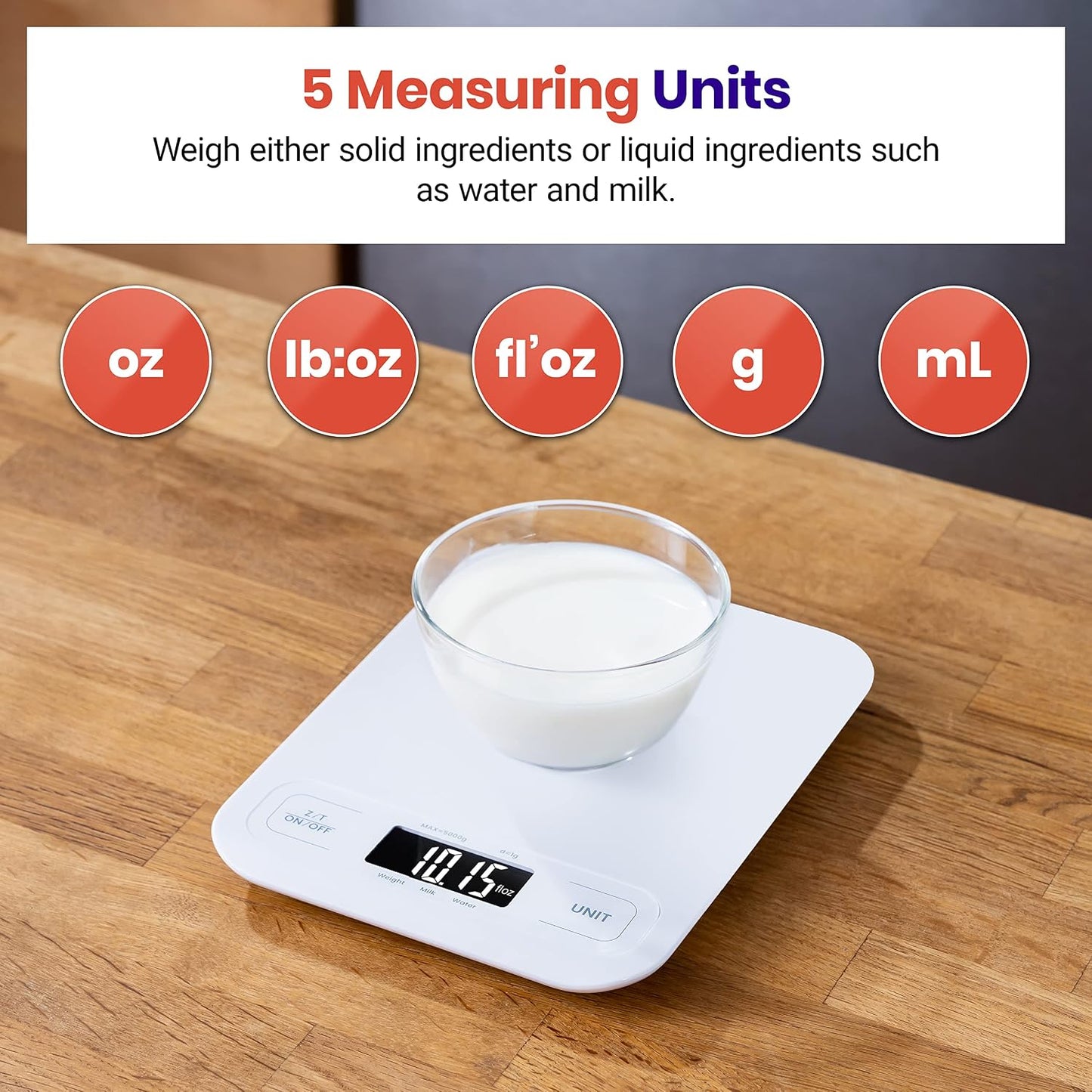 Etekcity Food Kitchen Scale, Digital Grams and Ounces, Large | Tare function, ideal for baking, weight loss, keto, meal prep, packages, liquids and jewelry, White