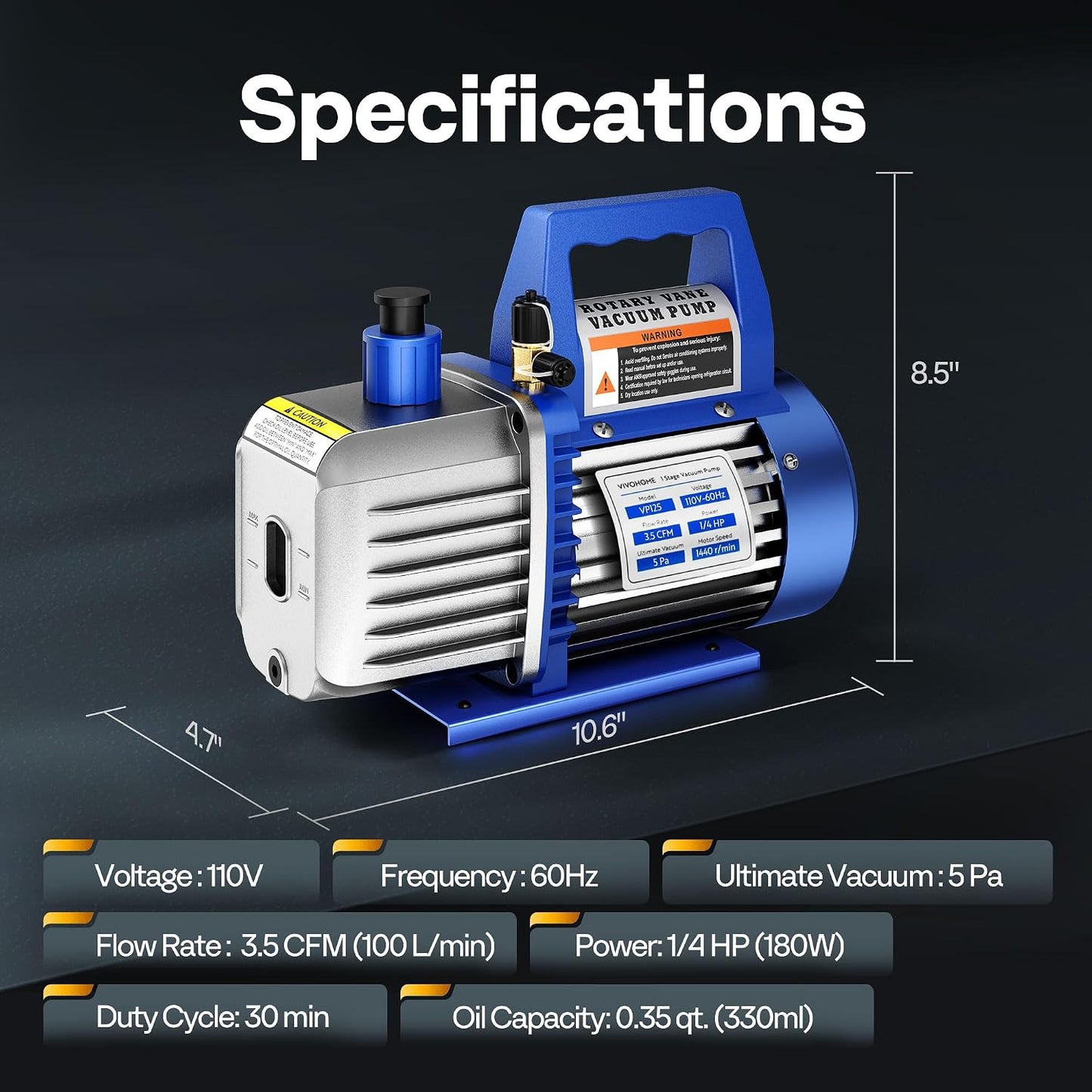 VIVOHOME 110V 1/4 HP 3.5 CFM Single Stage Rotary Vane AC Vacuum Pump | HVAC Vacuum Pump for Mini Split Automotive Air Conditioner R134a R12 R22 R502 R410a AC System with Oil Bottle