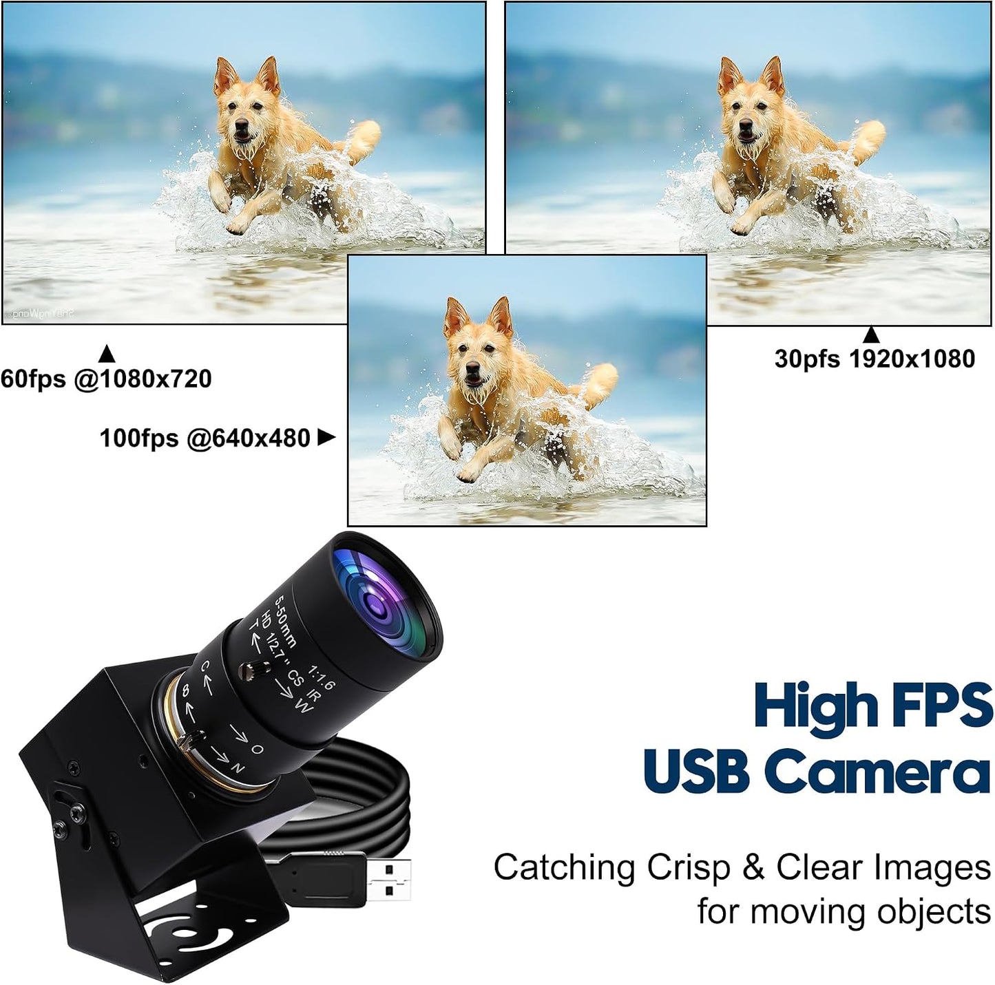 SVPRO 1080P USB Webcam with Telephoto 5-50mm Lens, Full HD Computer Camera 100fps/60fps/30fps for Windows/Mac/Linux/Android