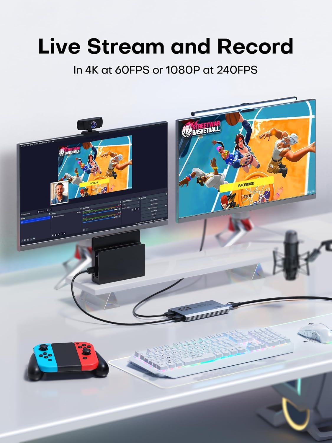 XIIXMASK 4K HDMI Capture Card, USB 3.0 4K60FPS Capture with Pass-Through | Features USB A/C for 4K60FPS & 1080P 120FPS video game capture & streaming. for PS4/5, Xbox, Switch1/2, PC, Mac & camera.