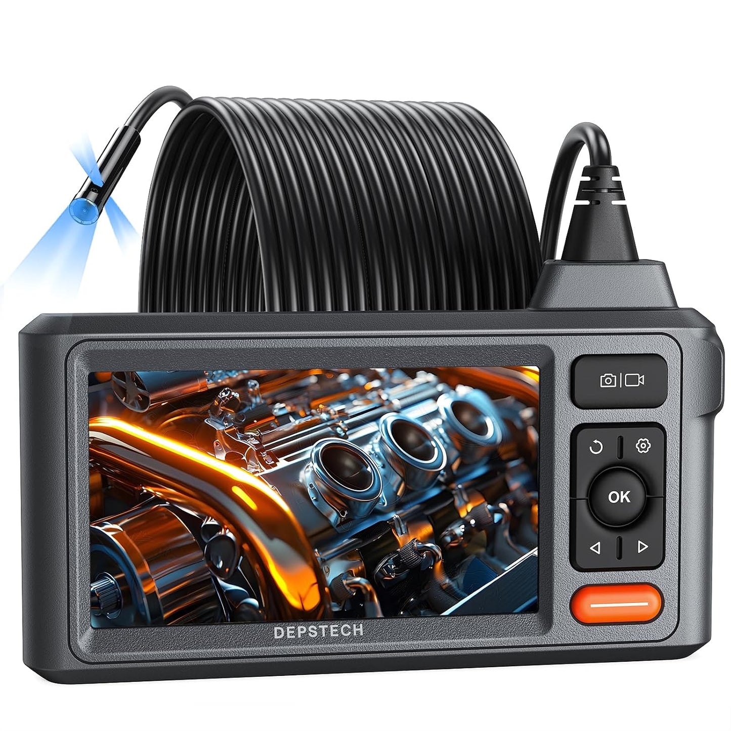 DEPSTECH 50FT Endoscope Camera, 5" IPS Screen Triple Lens Inspection Camera | 1080P HD Endoscope Camera with 10 LED Light,Semi-Rigid Snake Cable, Photo & Video, IP67 Waterproof for Plumbing, Pipe, Drain