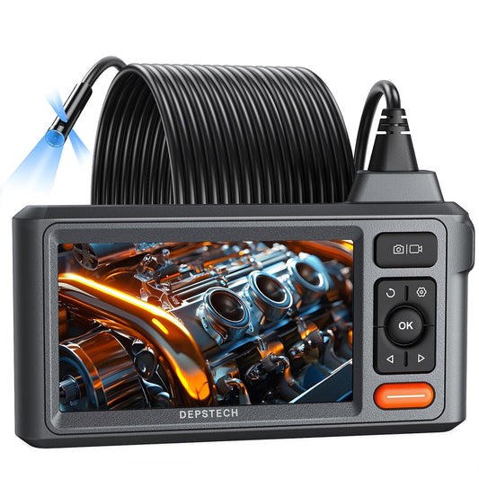 DEPSTECH 50FT Endoscope Camera, 5" IPS Screen Triple Lens Inspection Camera | 1080P HD Endoscope Camera with 10 LED Light,Semi-Rigid Snake Cable, Photo & Video, IP67 Waterproof for Plumbing, Pipe, Drain