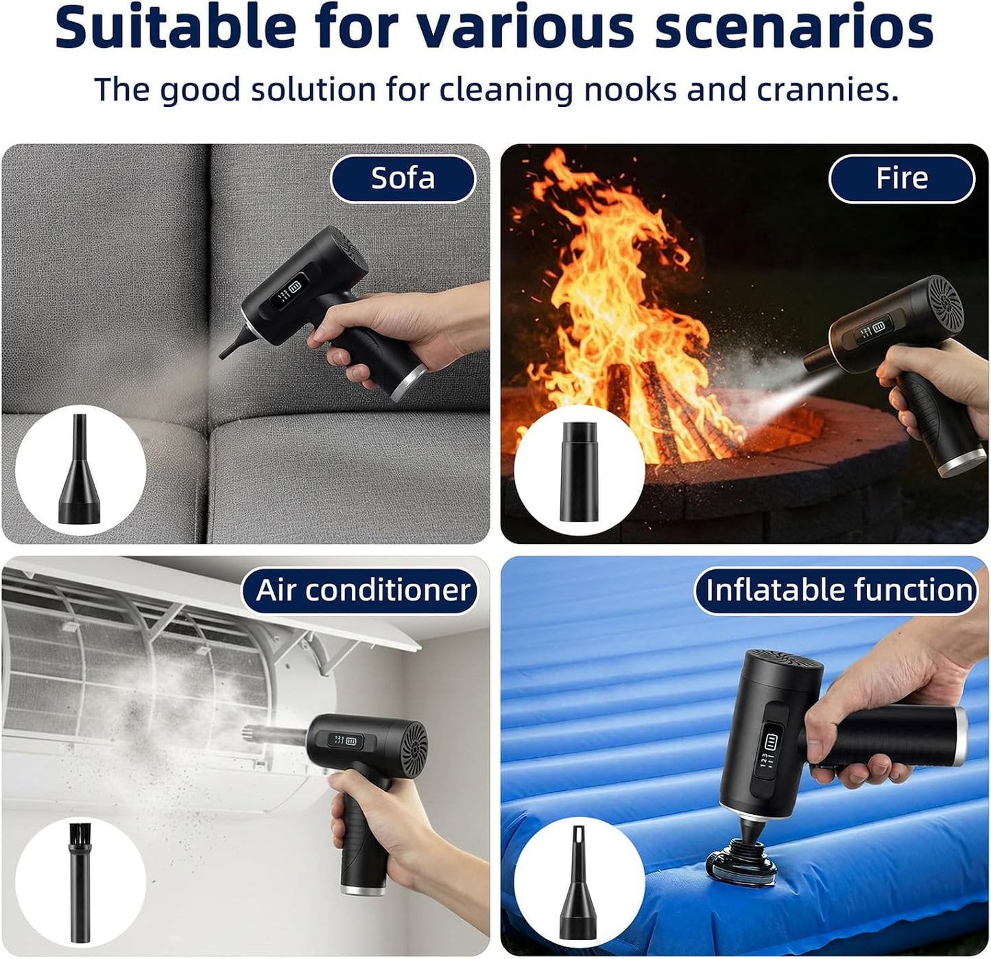 Compressed Air Duster, 100000RPM Super Power Electric Air Duster with LED Light, 3-Gear Adjustable Rechargeable Cordless Air Blower for Keyboard Car House Electric Devices Cleaning Outdoor