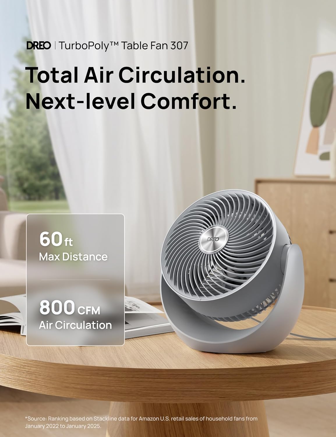 DREO Fan for Bedroom, Table Air Circulator for Whole Room, 11 Inch, 60ft Strong Airflow, 120° adjustable tilt, 20db Low Noise, Quiet, 3 Speeds, Desk Fan for Home,Office, Kitchen