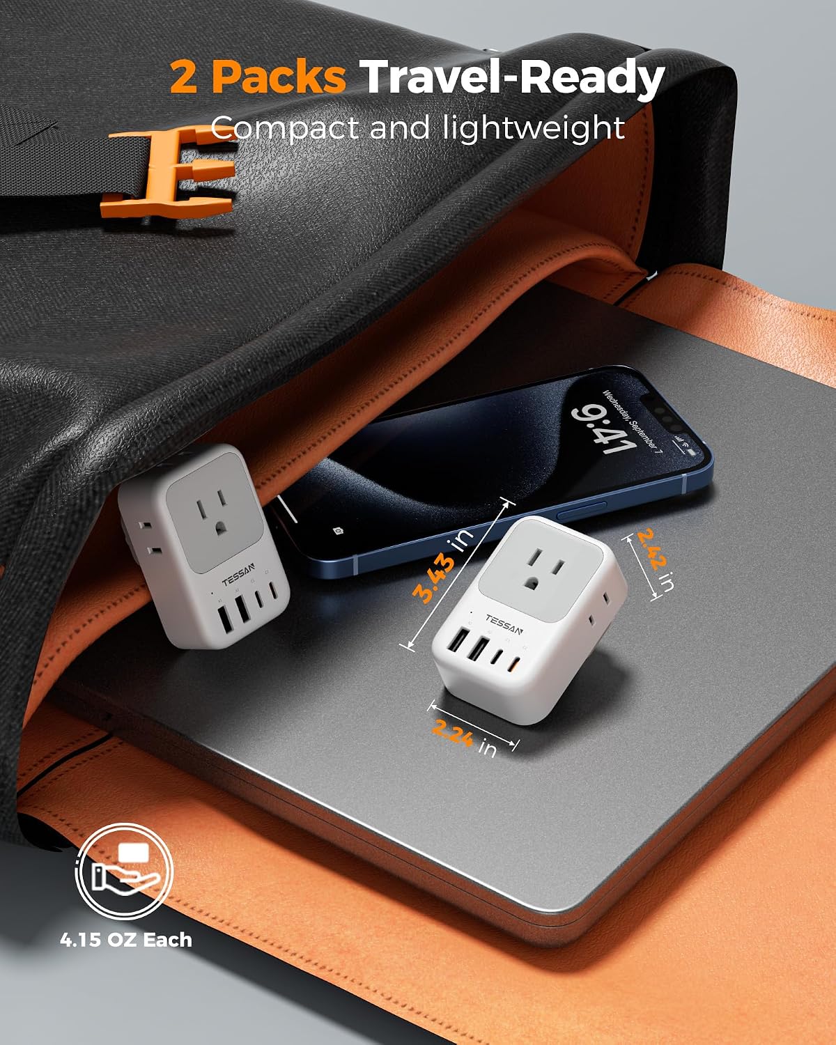 TESSAN Type G Adapter for Travel 2 Pack, PD 20W US to UK Plug Adapter | 4 AC Outlets, 4 USB Ports (2 USB C), Ireland Power Adaptor, USA to England London British Scotland Dubai Hong Kong Kenya