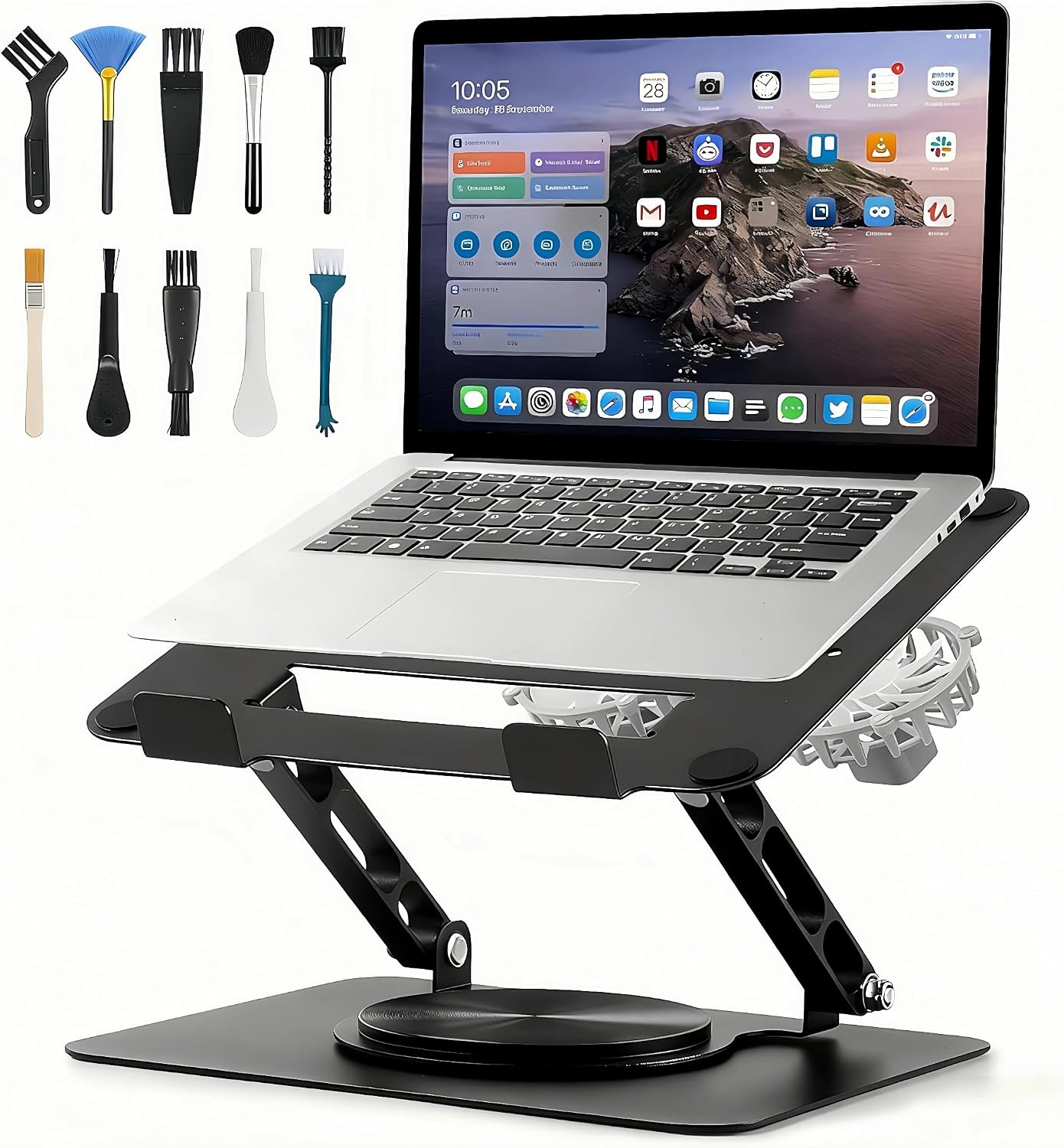 Laptop Cooling Stand with 2 Detachable Fans, 360° Rotating Adjustable Laptop Stand, Carbon Steel Ergonomic Laptop Riser, Anti-Slip Base for 10-17.3" Notebook MacBook, Office Home Gaming