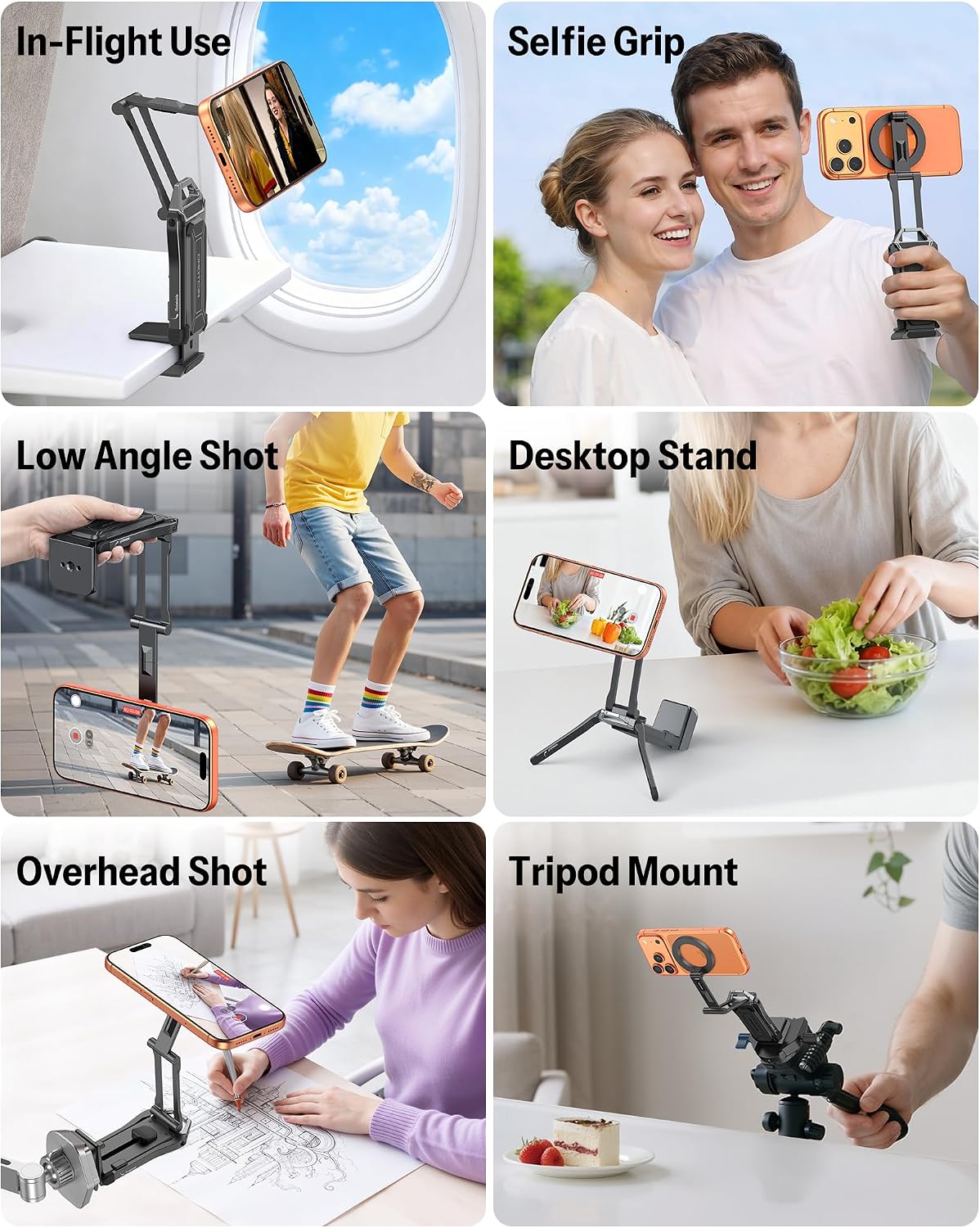 OMOTON TP02-Pro 5 in 1 Magnetic Phone Holder for Vlogging Essentials, Black | Arca-type Base with a 1/4" Screw Hole, Magnetic Ring with Rear Attachment Plate, for iPhone 12-17 Series, Gym Kitchen Travel