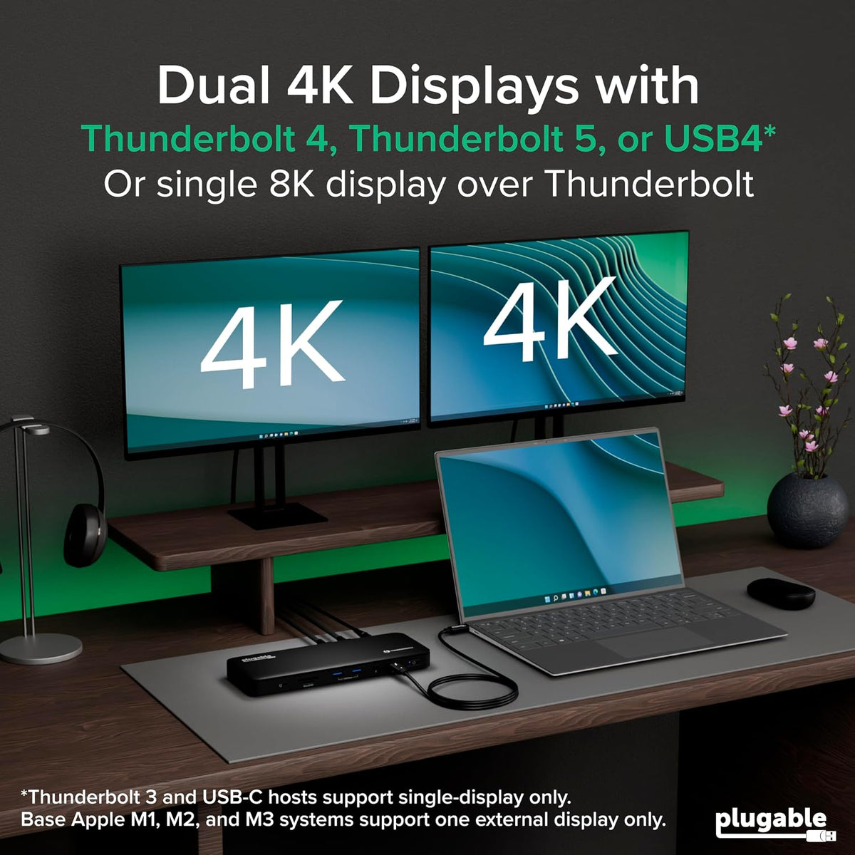 Plugable Thunderbolt 4 Dock with 100W Charging, Dual Monitor