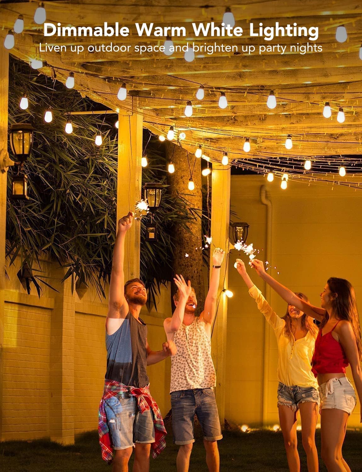 Govee Smart Outdoor String Lights H7015, 48ft RGBIC, IP65, 47 Scene Modes | 15 Dimmable LED Bulbs Outdoor Lights with Color Changing Warm White Lights for Patio, Backyard, App Control, Bluetooth