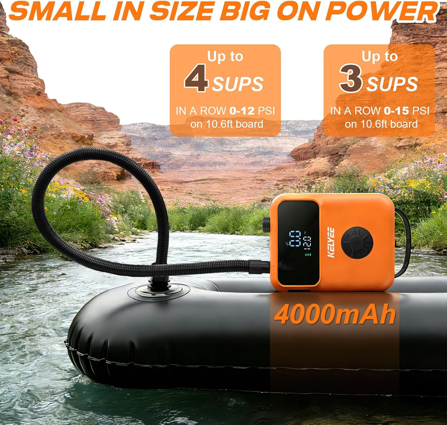 Cordless SUP Air Pump 20PSI Battery Powered, High Pressure Electric Paddle Board Pump with Auto Shut-Off, Fast Inflate/Deflate, USB-C & 12V DC for SUP, Kayak, Boat