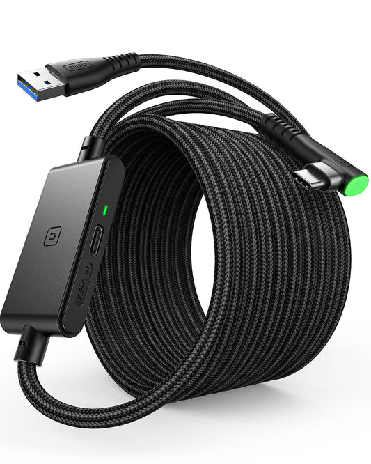 INIU 16ft VR Link Cable with Separate Charging Port, USB 3.0 to USB C Cable | USB 3.0 High Speed & Charging, Compatible for Virtual Reality Headset, Meta Quest 3S, Quest Pro, Pico 4, Steam VR, Gaming PC